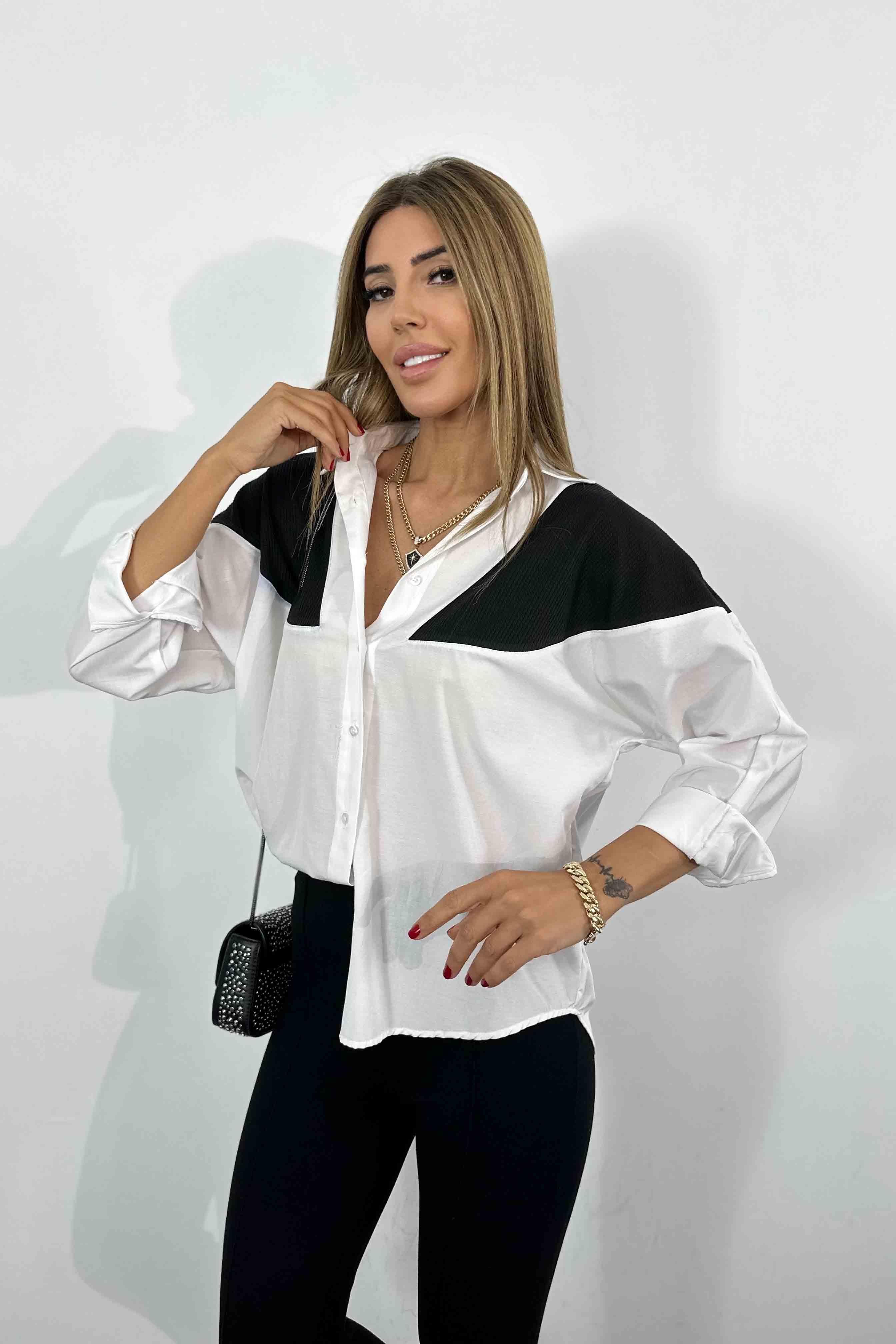 Pamuklu Poplin Kumaş Kaşkorseli Gömlek Beyaz