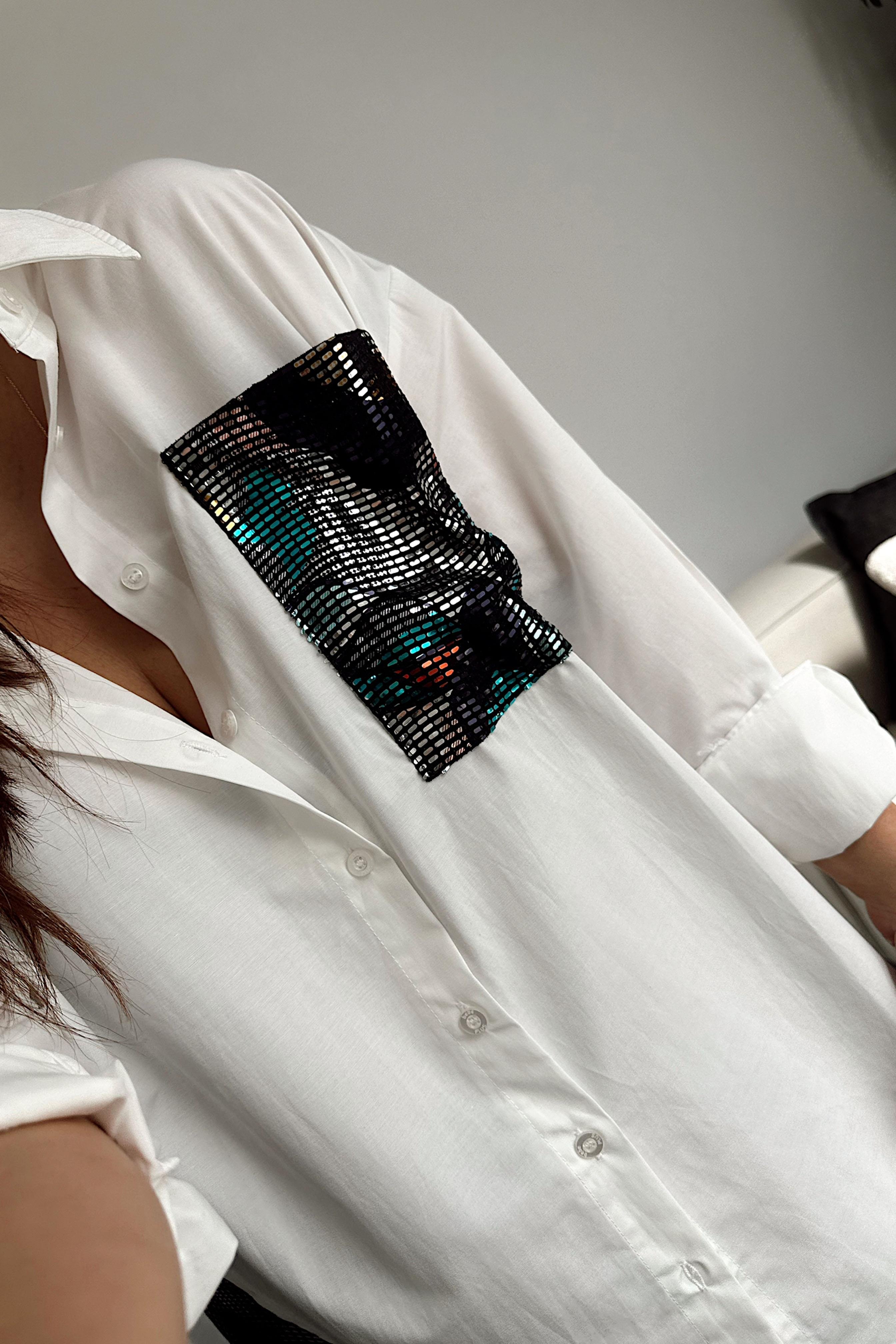 Parıltı Cep Detaylı Gömlek Beyaz