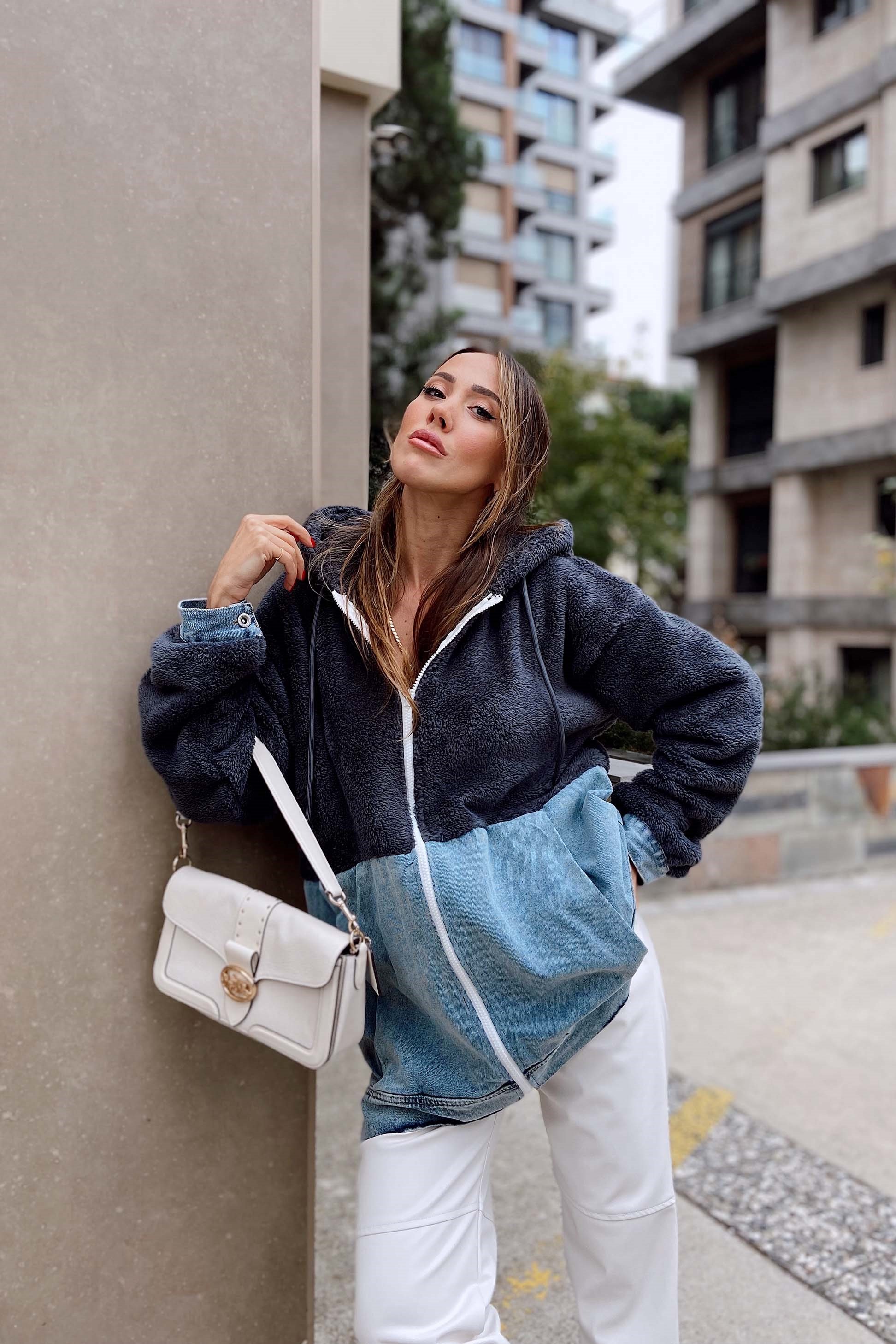 Peluş Fermuarlı Sweatshirt Antrasit