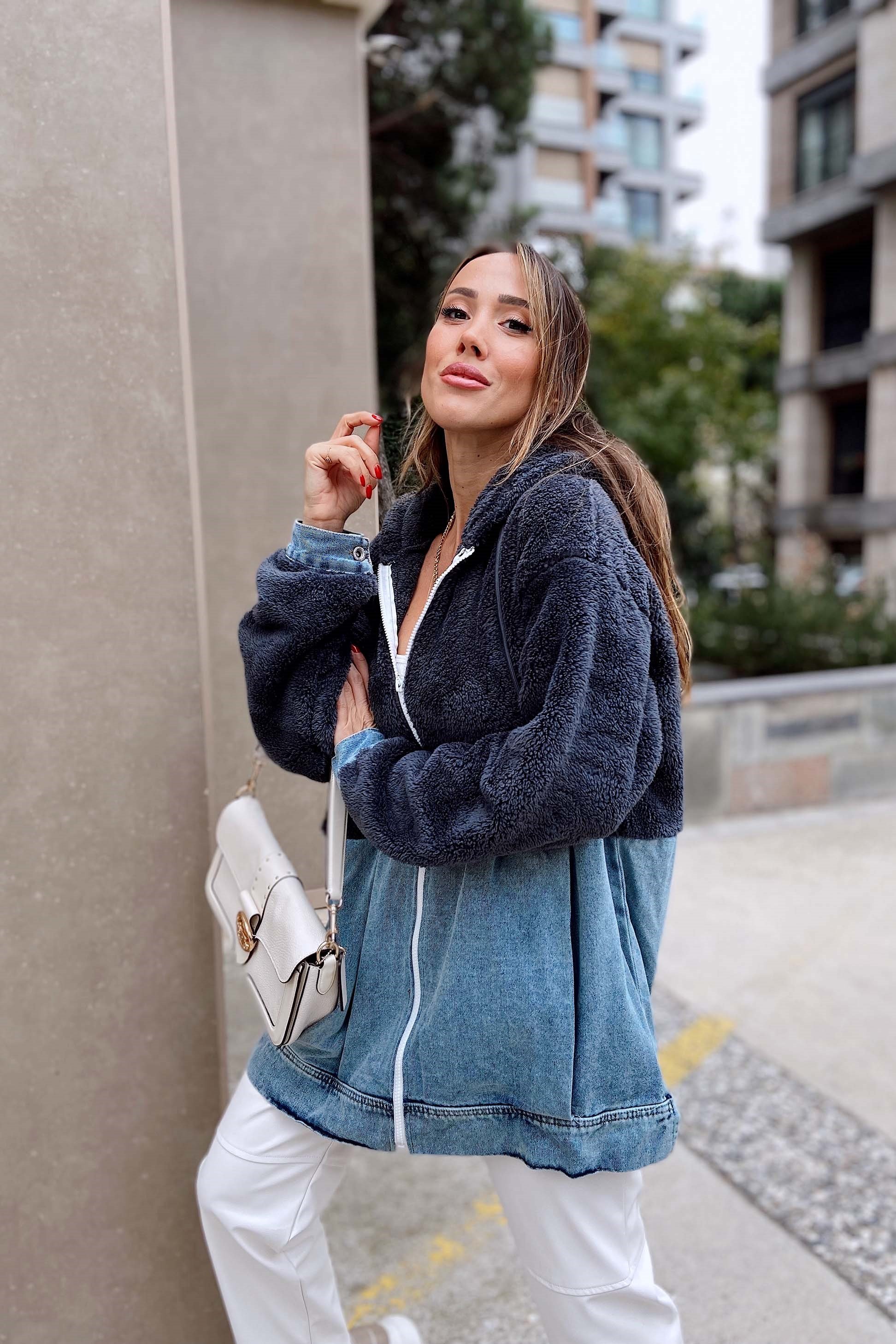 Peluş Fermuarlı Sweatshirt Antrasit