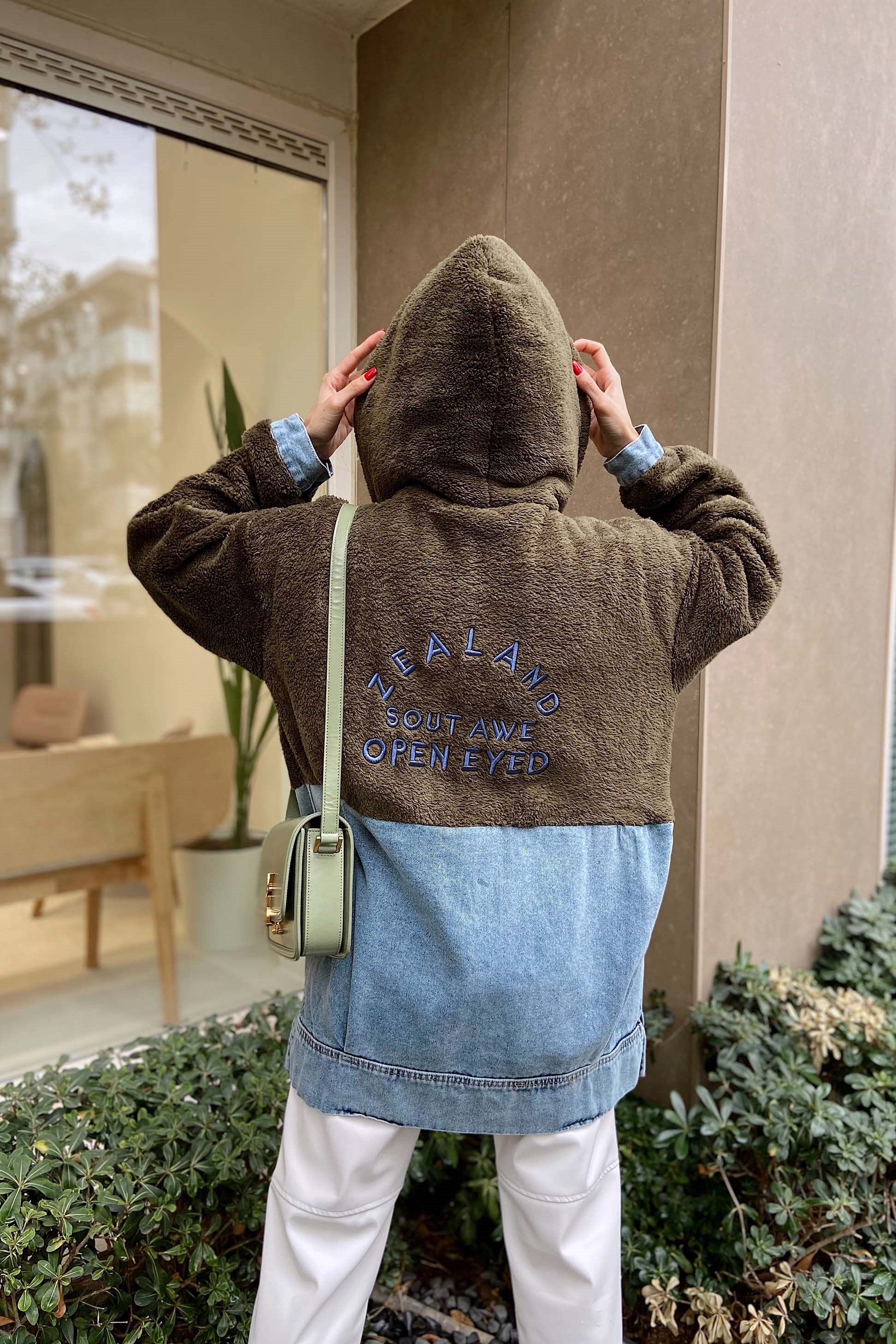 Peluş Fermuarlı Sweatshirt Yeşil