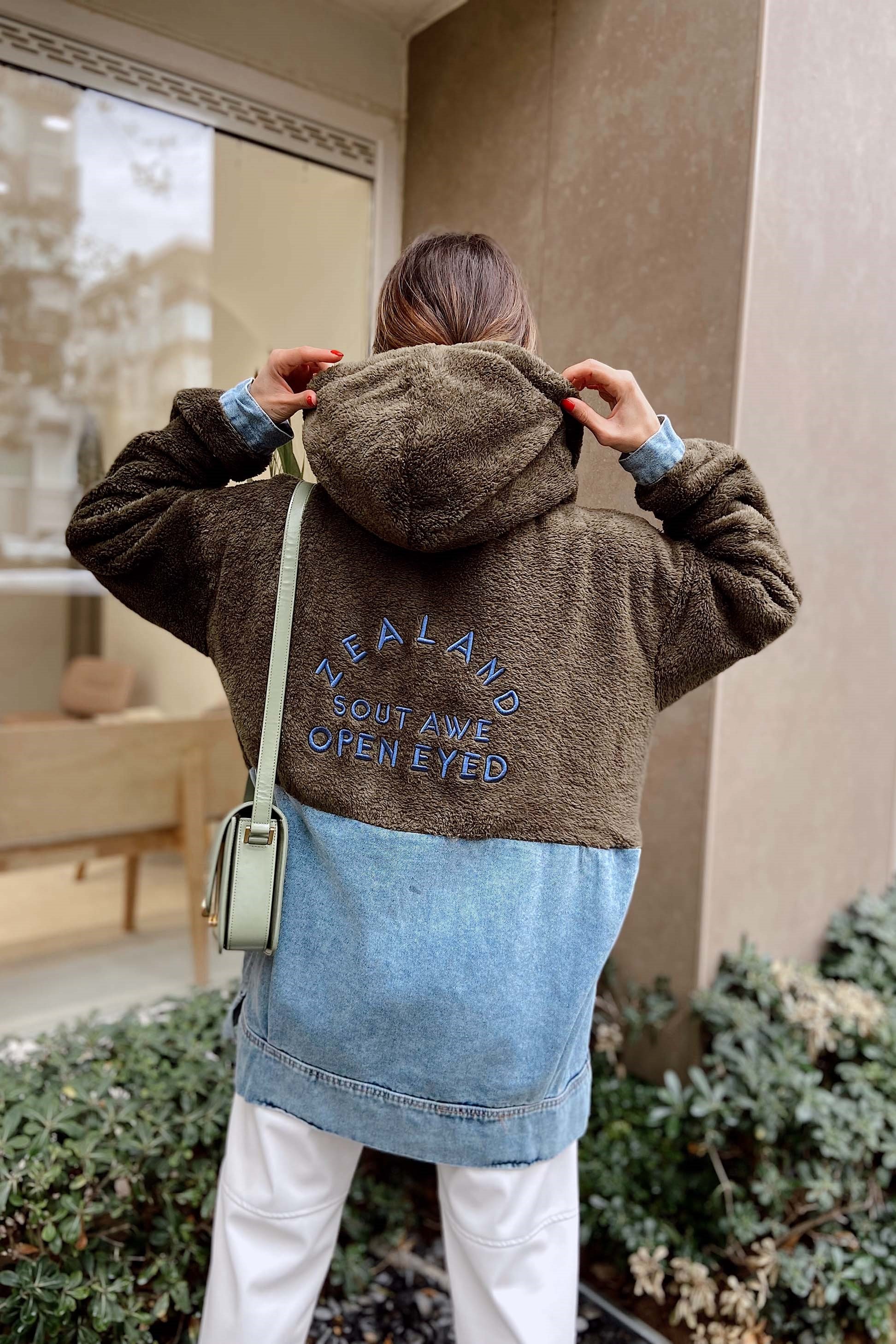 Peluş Fermuarlı Sweatshirt Yeşil