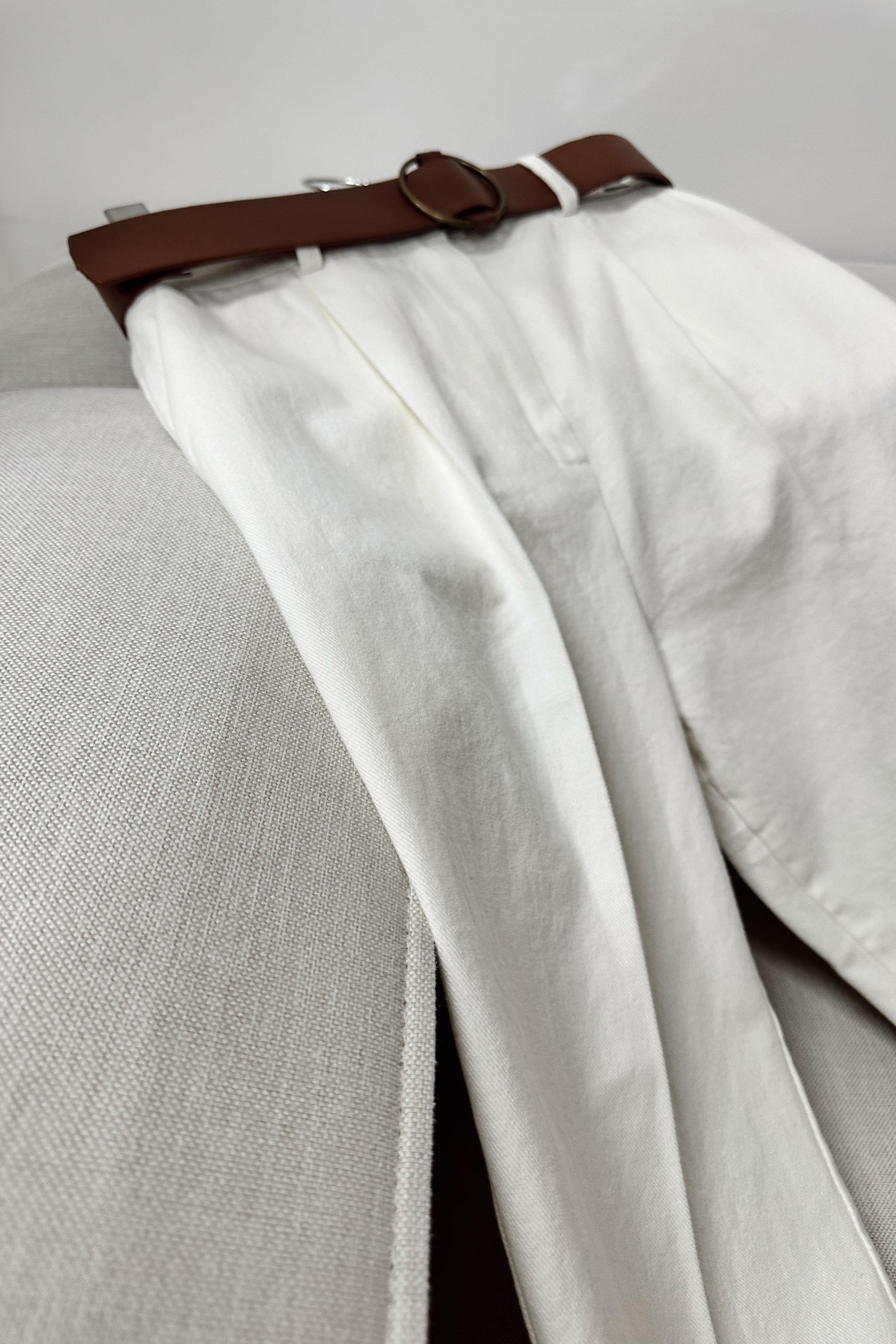 Perla Ekru Kemerli Gabardin Pantolon