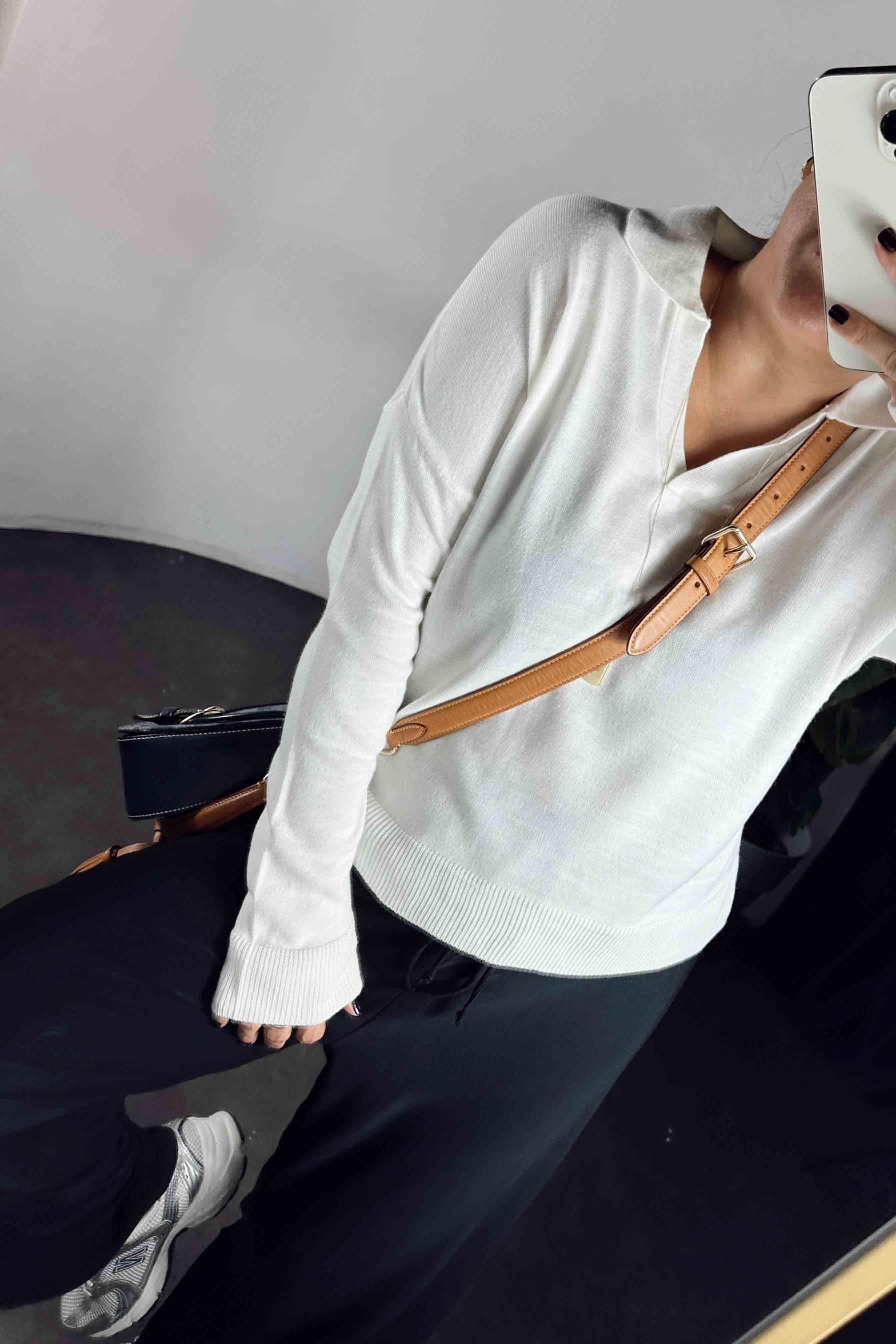 Polo Yaka Basic Triko Kazak Ekru