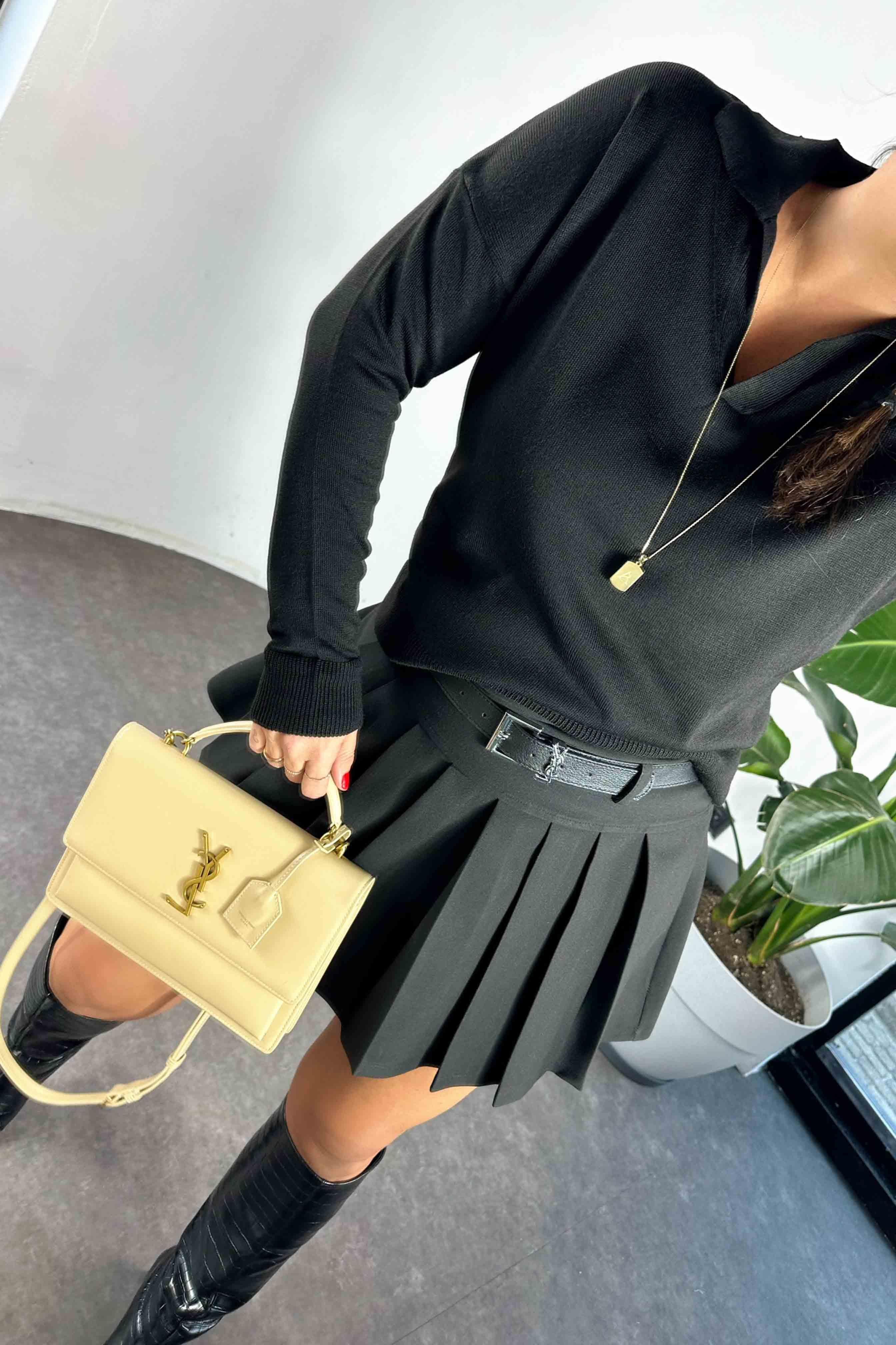 Polo Yaka Basic Triko Kazak Siyah