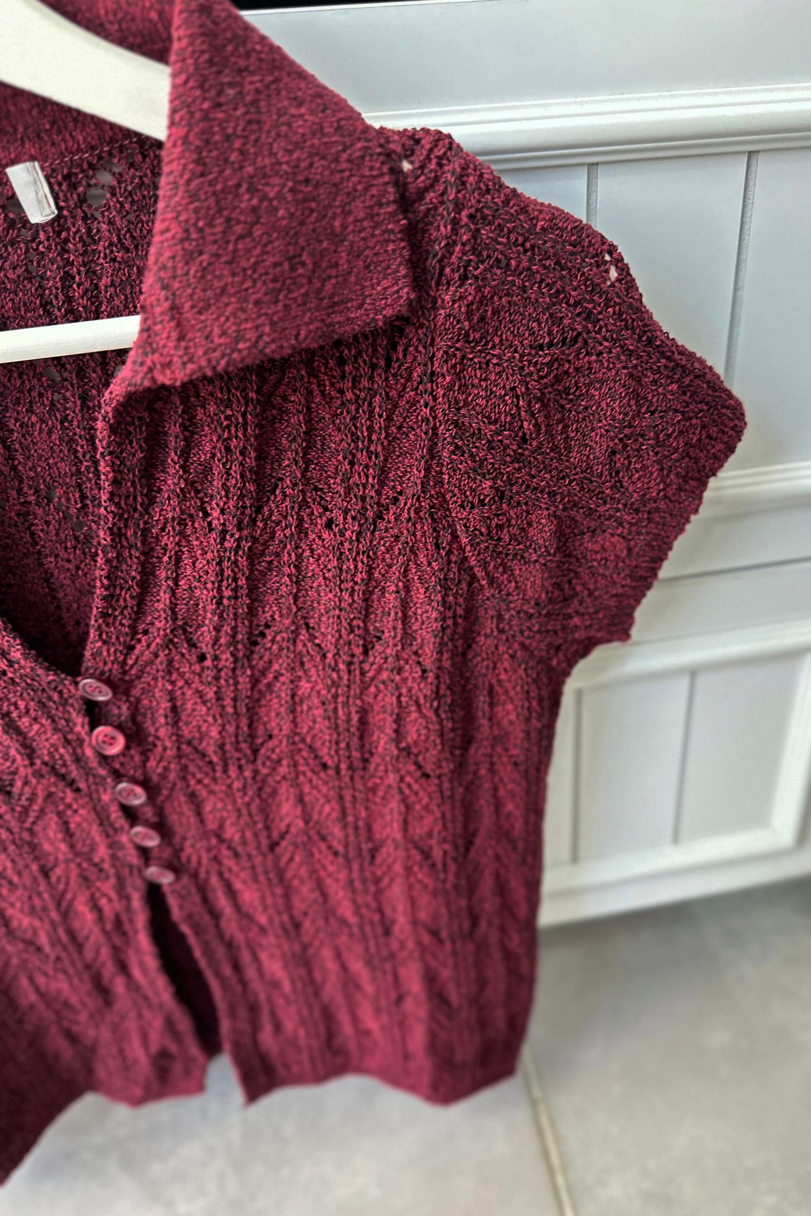 Polo Yaka Düğmeli Triko Bluz Bordo
