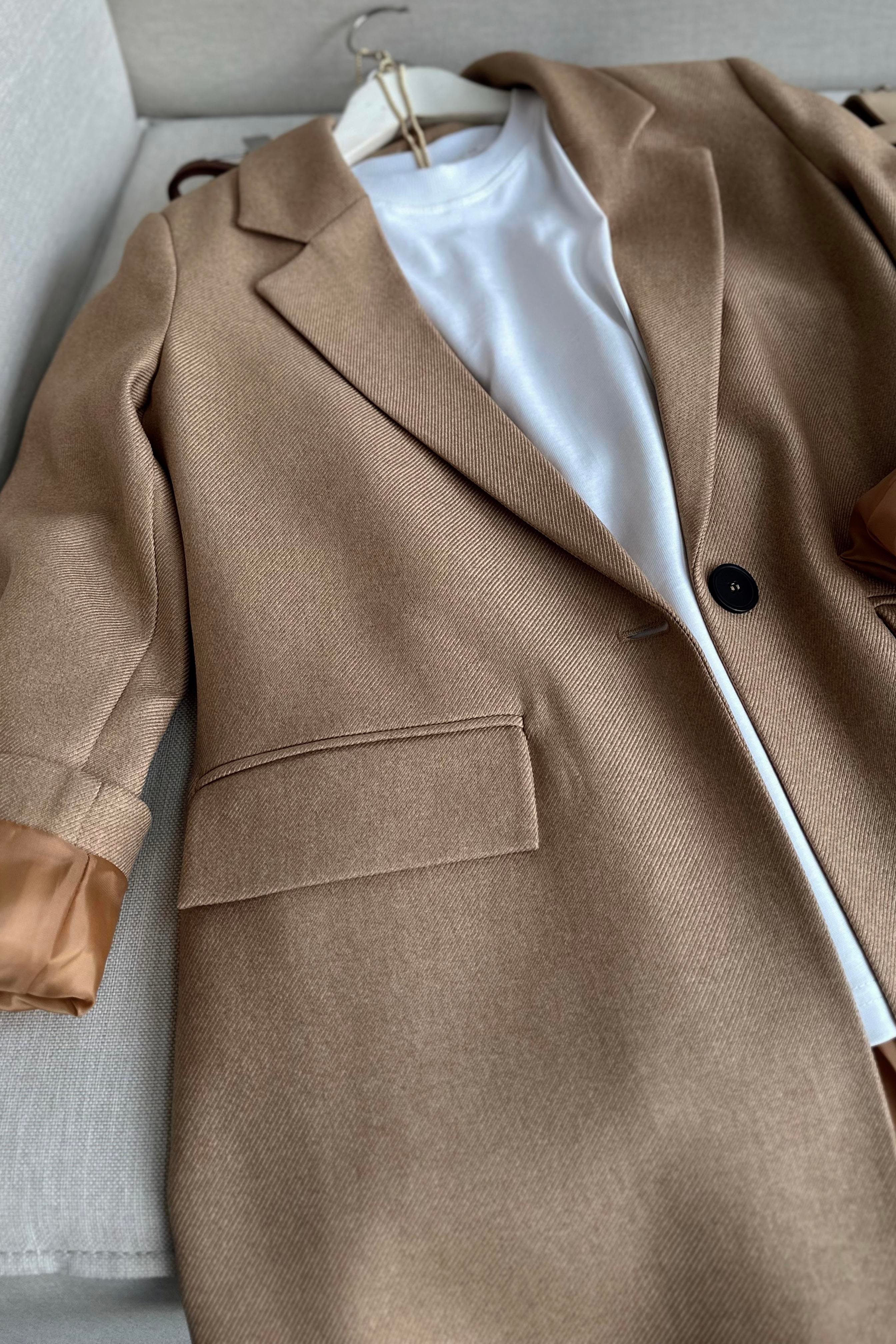 Premium Kalite Astarlı Blazer Ceket Camel