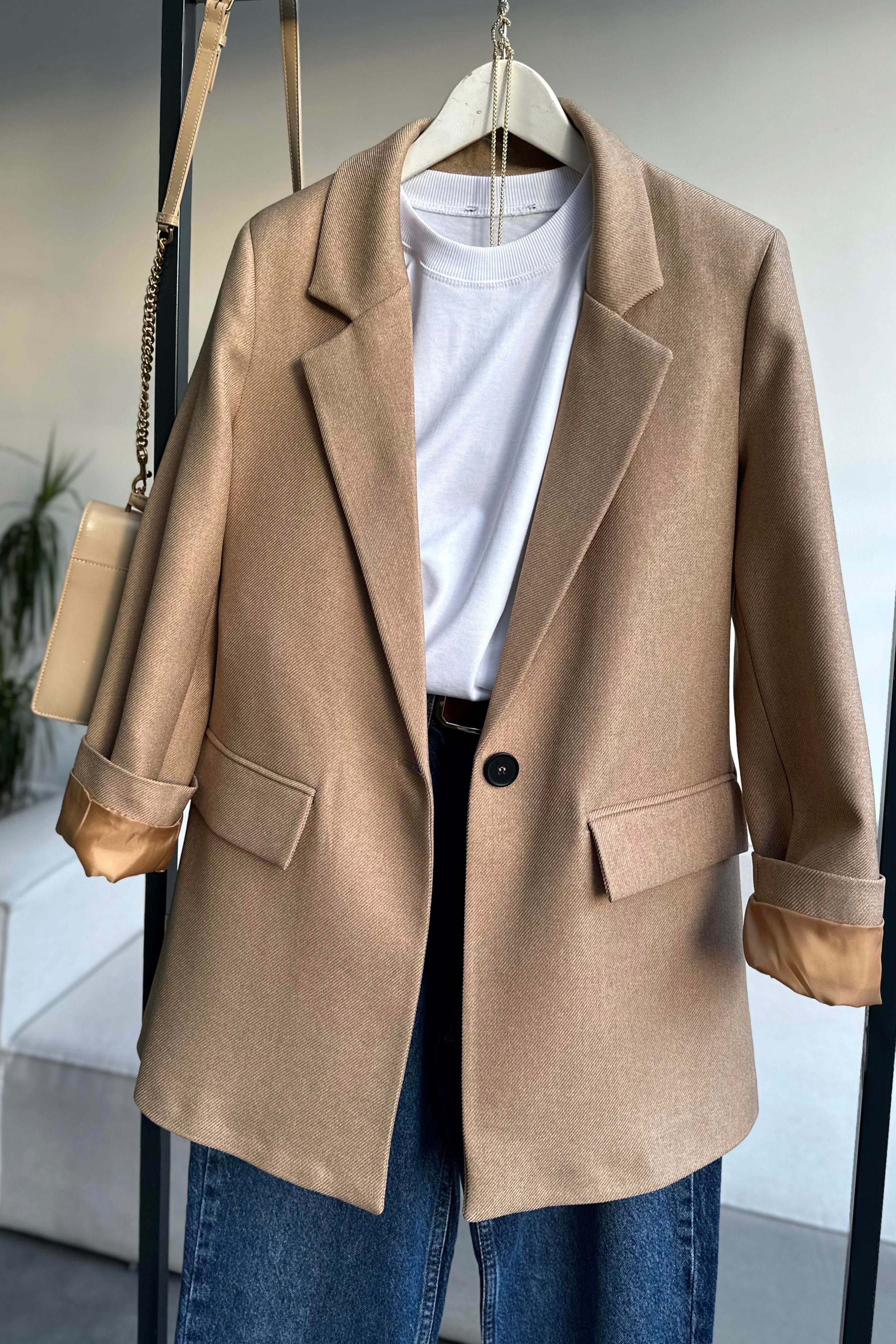 Premium Kalite Astarlı Blazer Ceket Camel