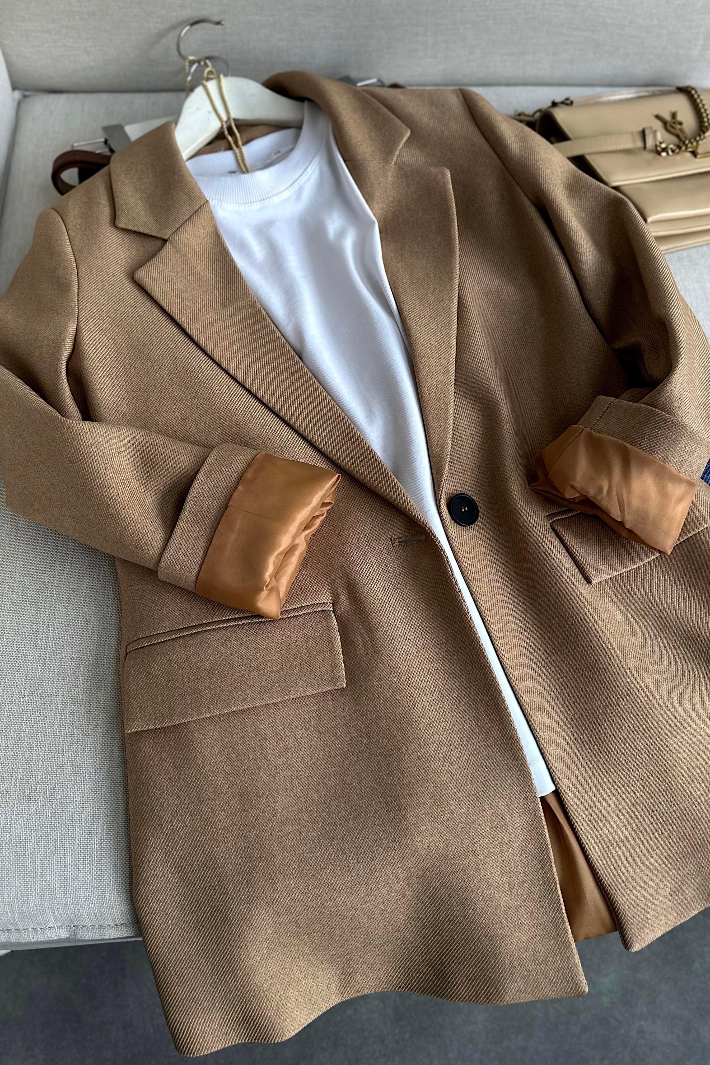 Premium Kalite Astarlı Blazer Ceket Camel