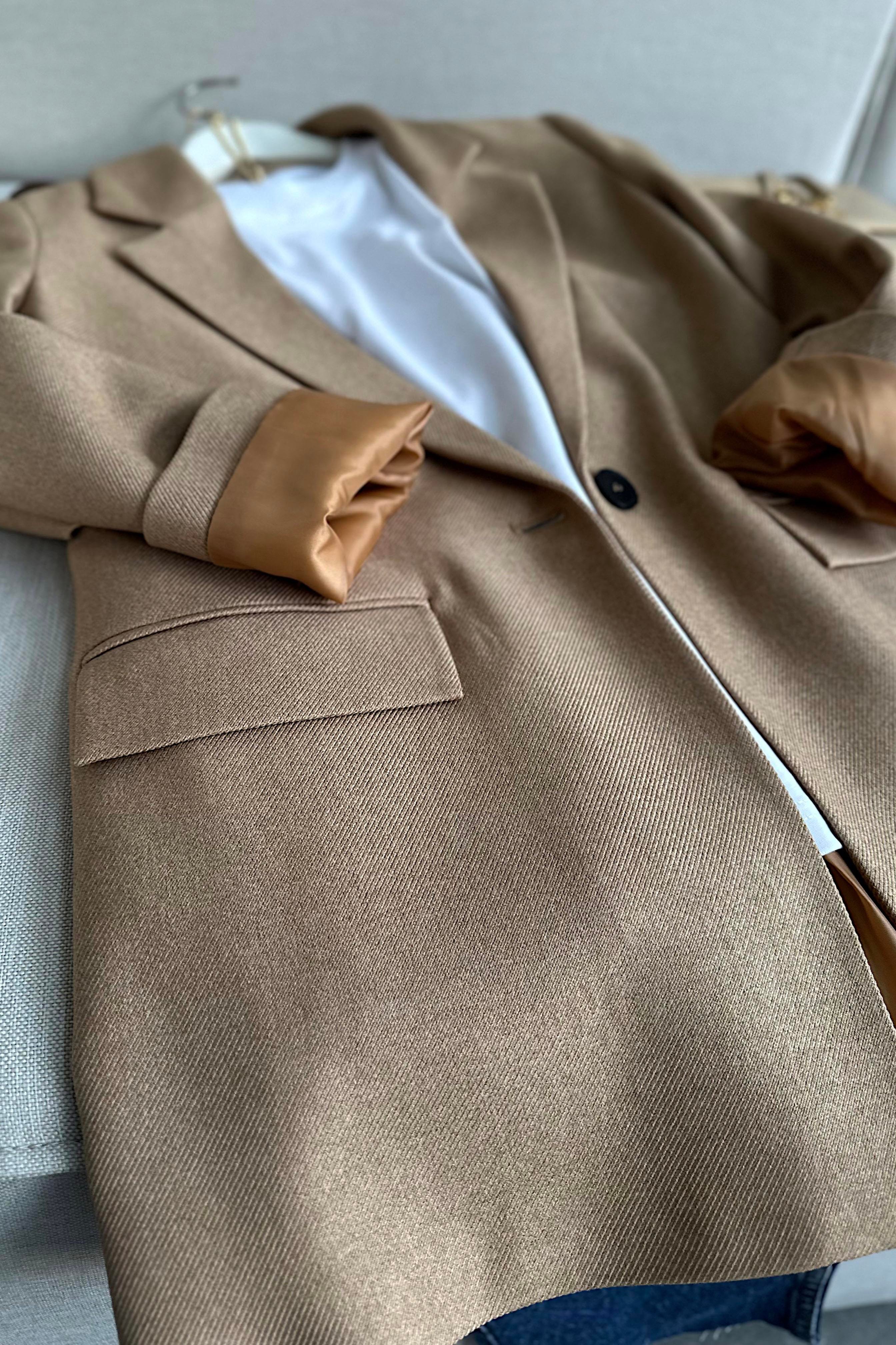 Premium Kalite Astarlı Blazer Ceket Camel