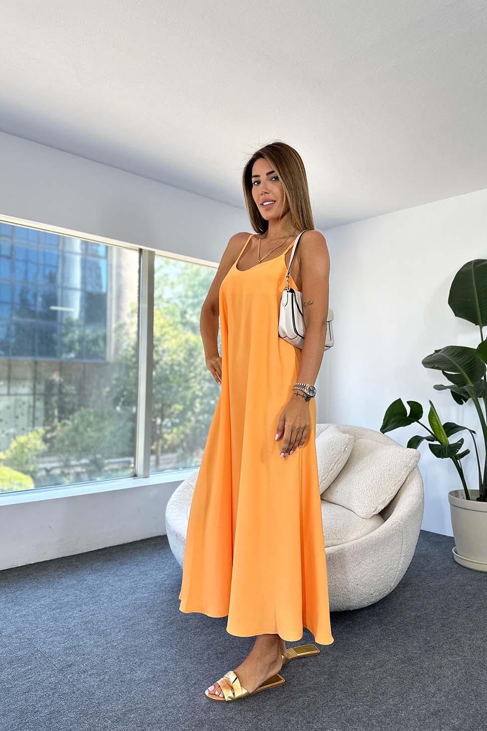 Premium Kalite Ayarlanabilir Askılı Viskon Kumaş Salaş Elbise Kavun İçi