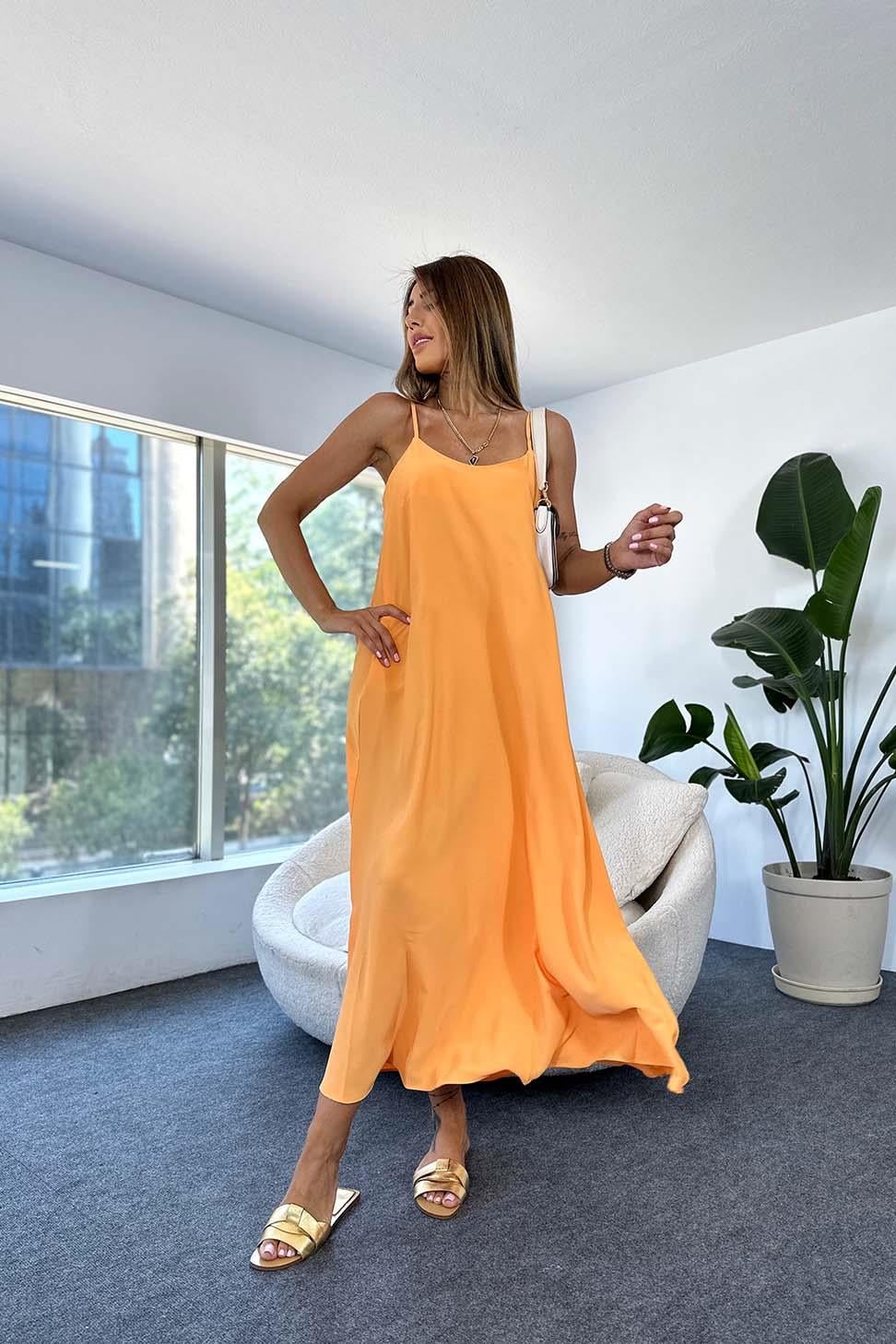 Premium Kalite Ayarlanabilir Askılı Viskon Kumaş Salaş Elbise Kavun İçi