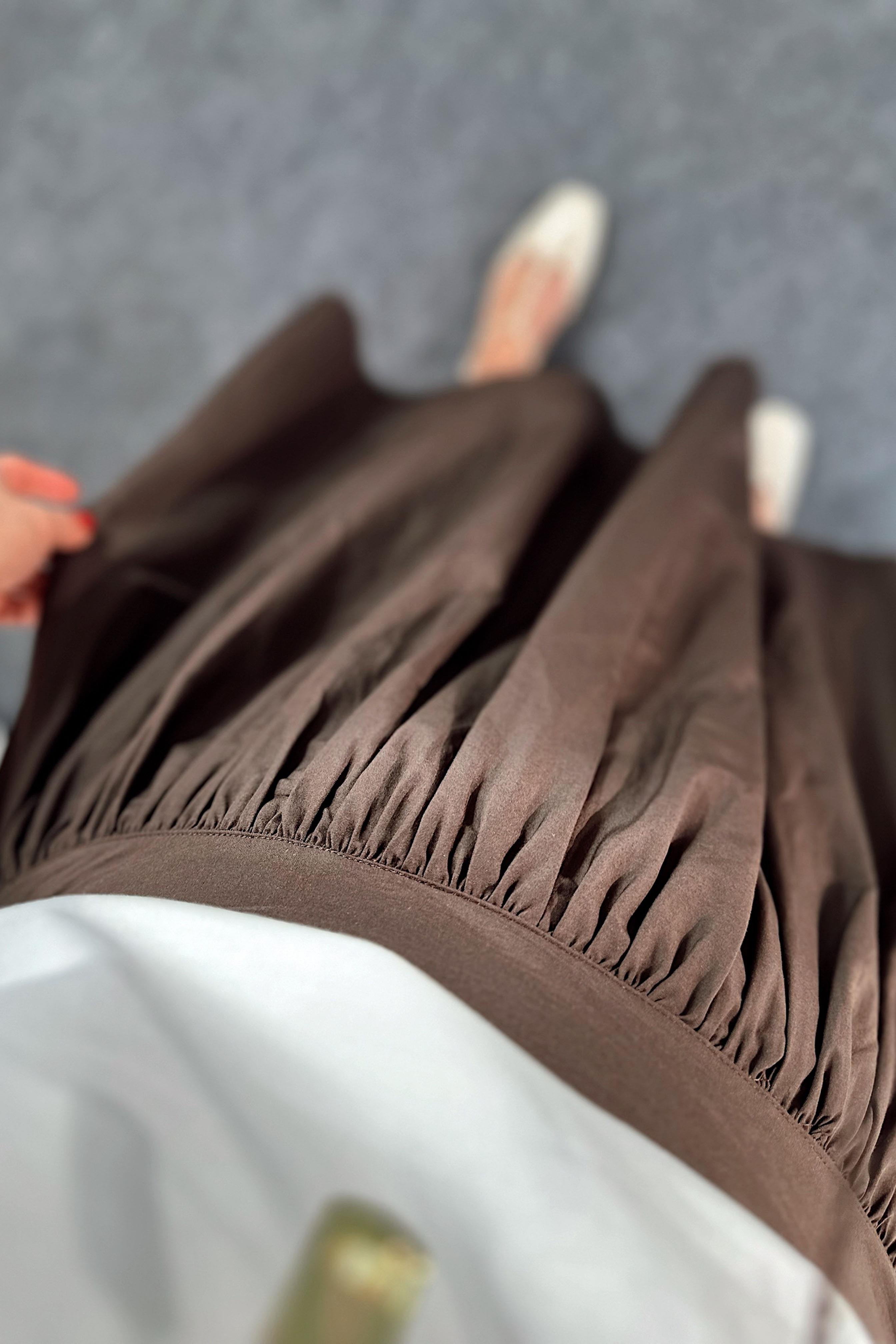 Premium Kalite Beli Korse Görünümlü Tasarım Etek Acı Kahve