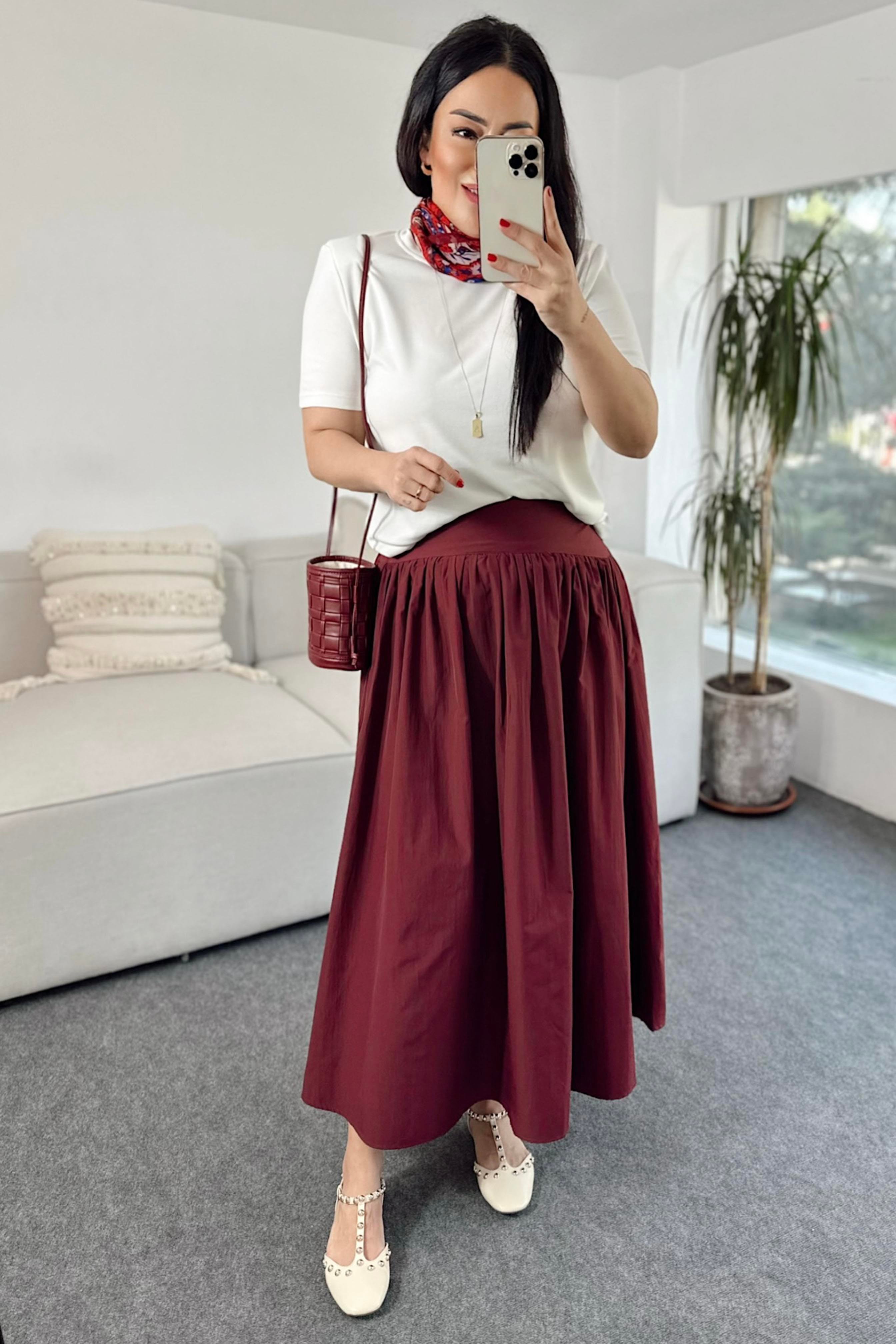 Premium Kalite Beli Korse Görünümlü Tasarım Etek Bordo