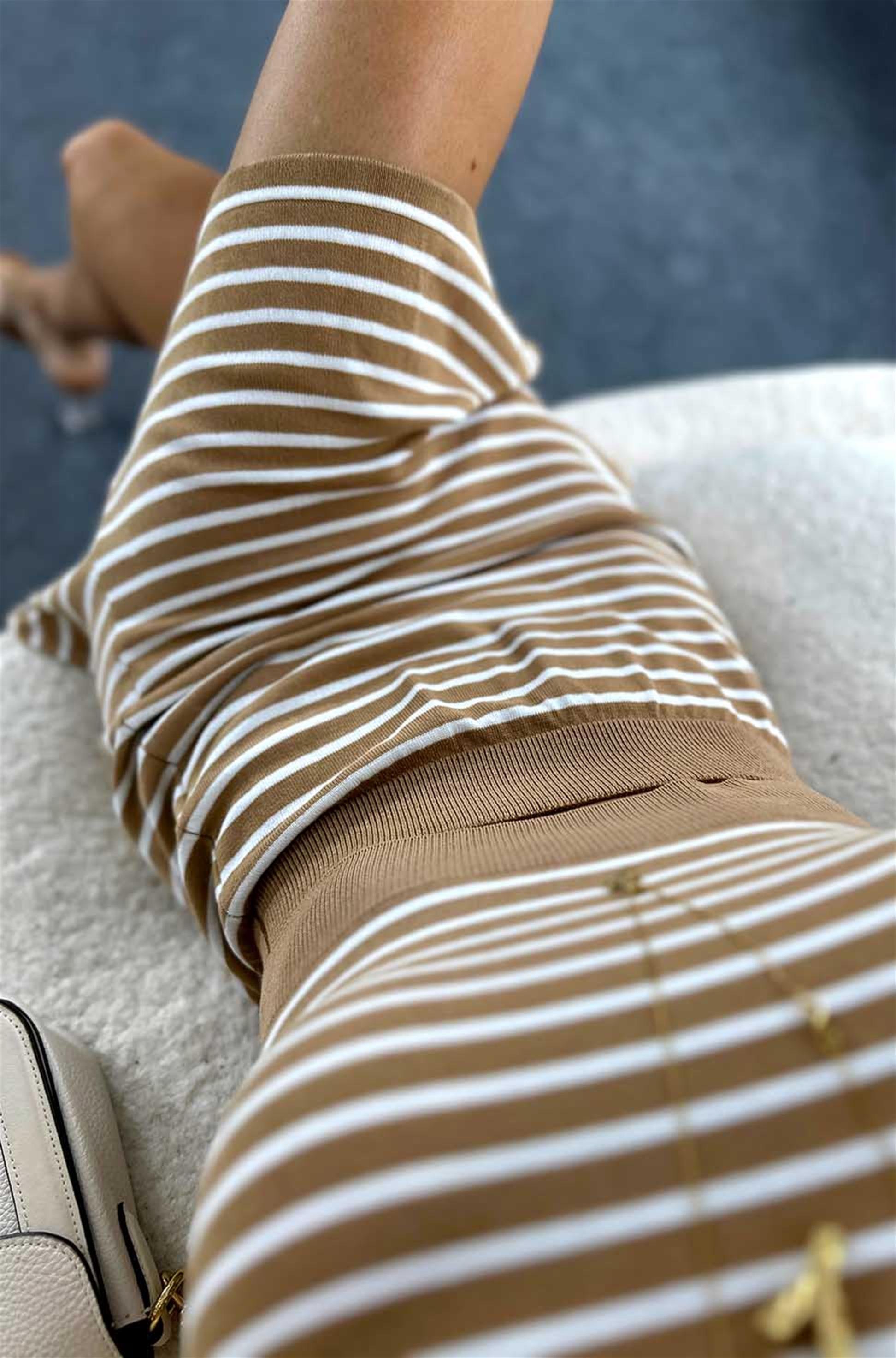 Premium Kalite Beli Lastikli Etek Bluz Kadın Triko Takım Camel