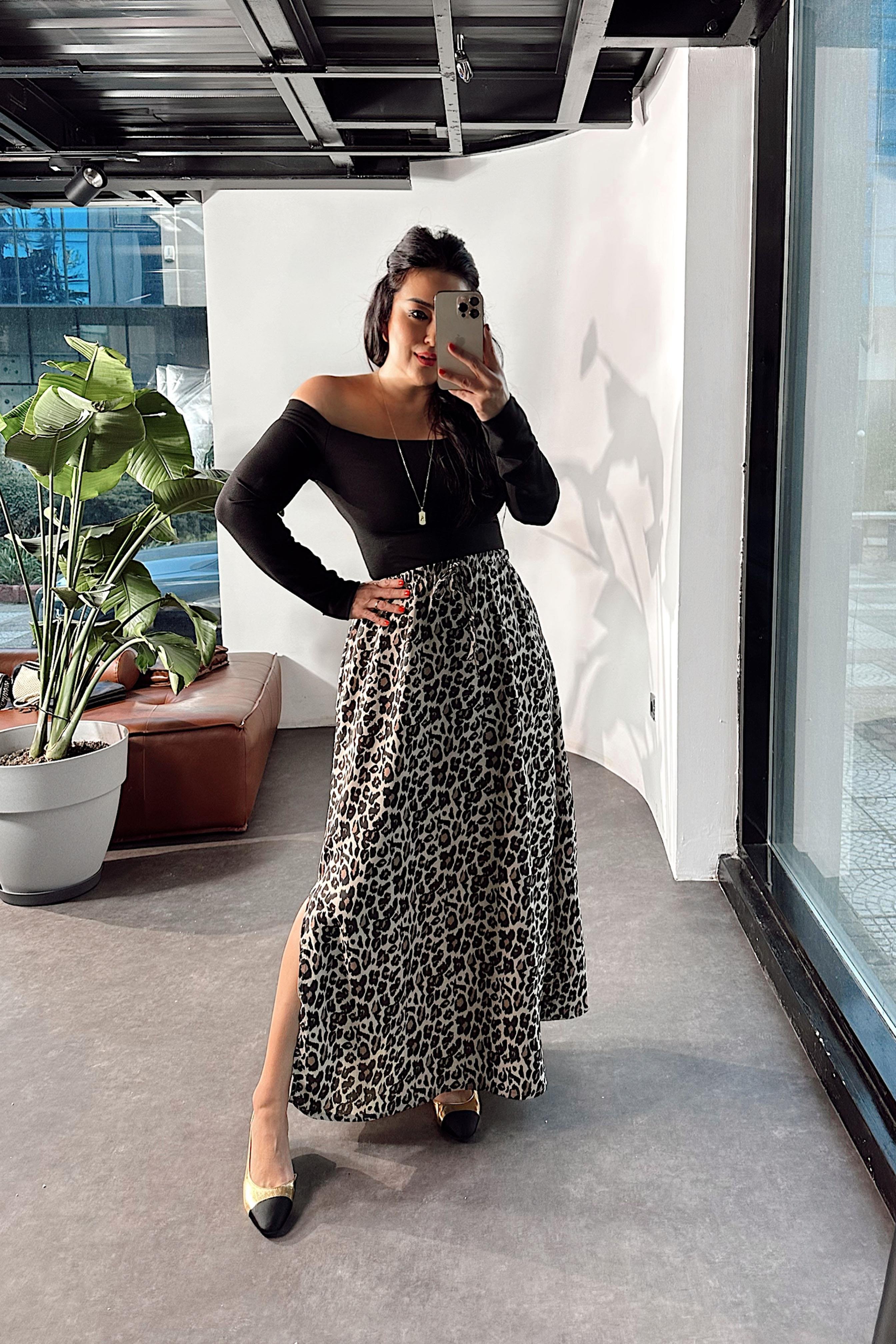 Premium Kalite Beli Lastikli Leopar Etek Leopar