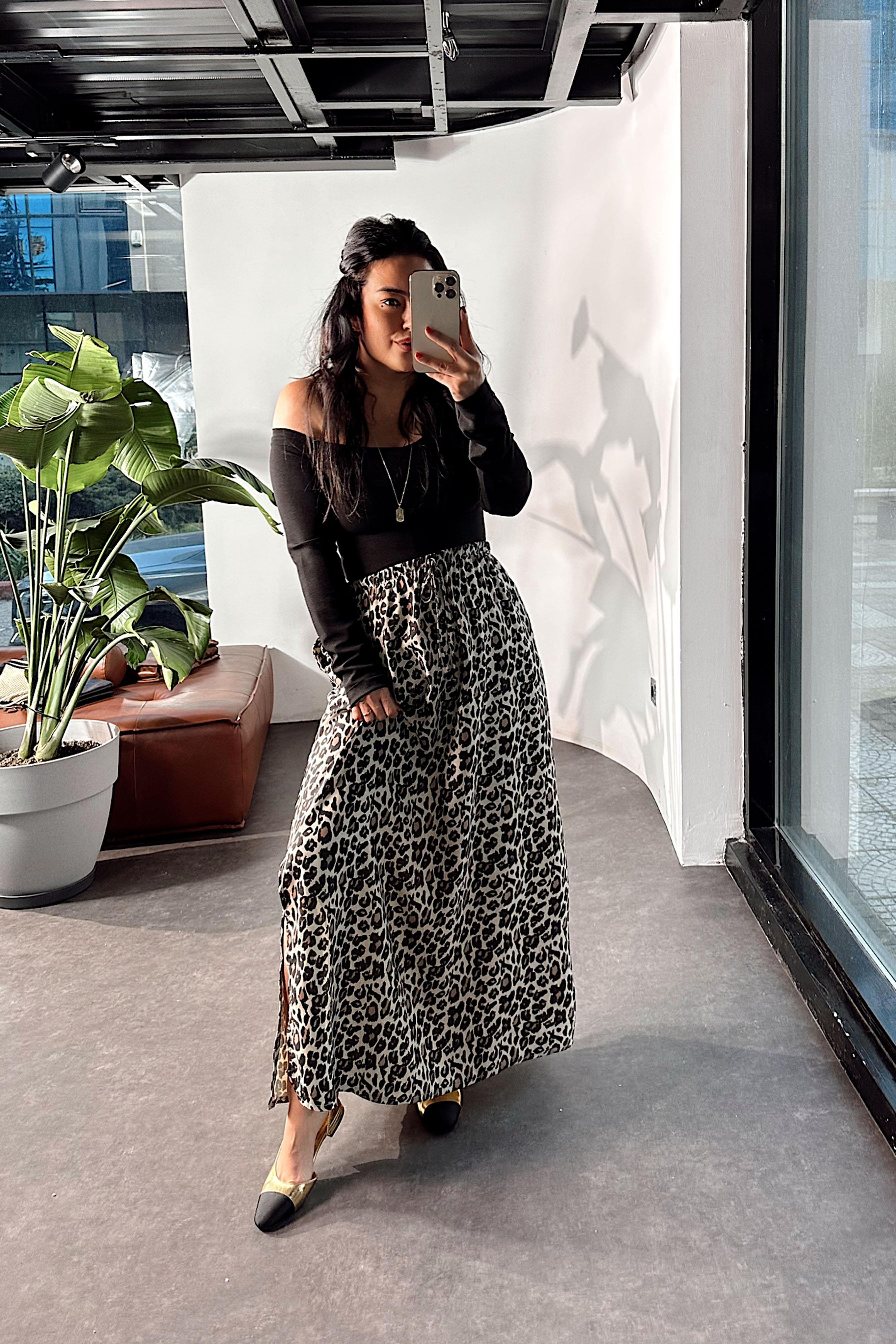 Premium Kalite Beli Lastikli Leopar Etek Leopar
