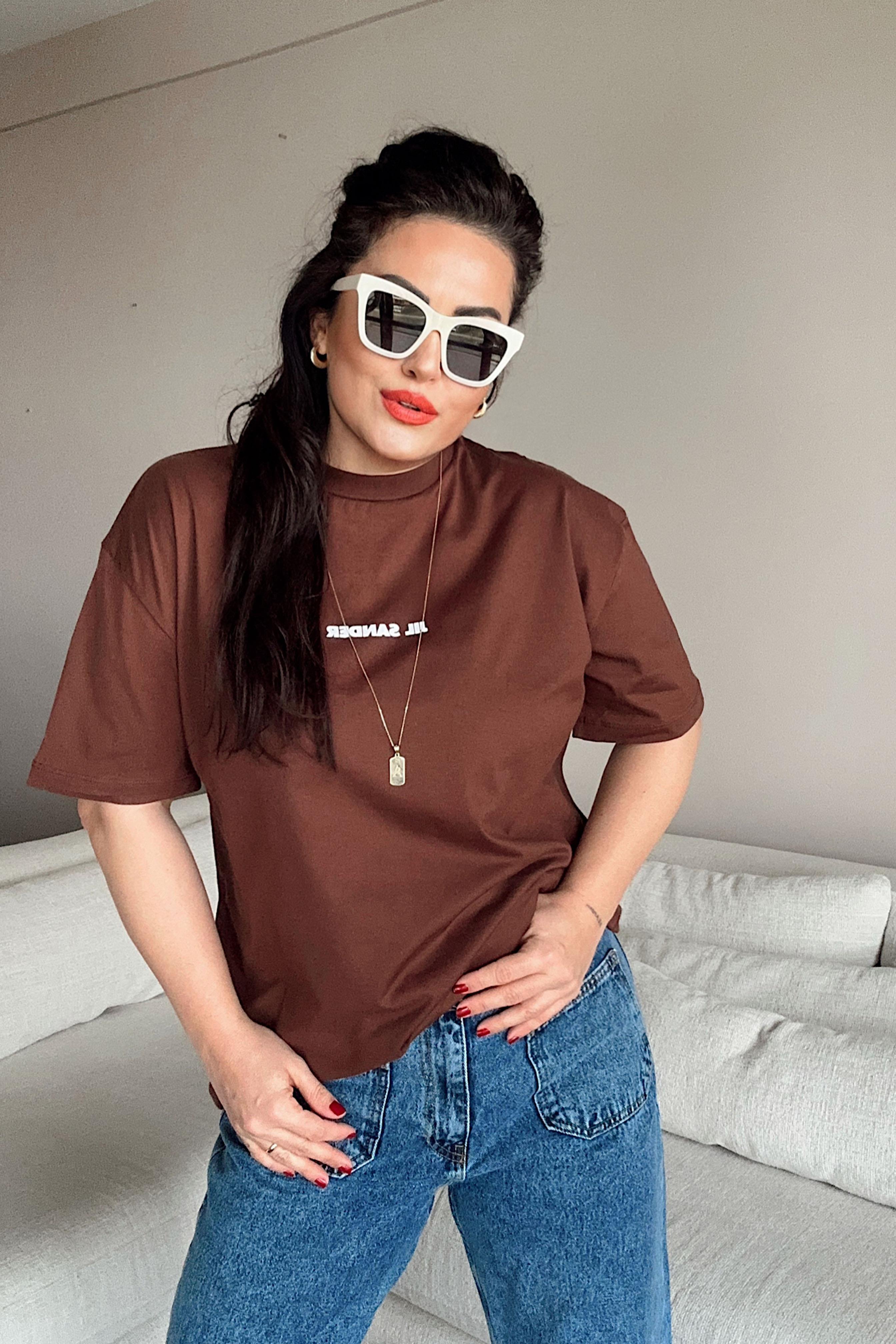 Premium Kalite Bisiklet Yaka Basic Tişört Acı Kahve