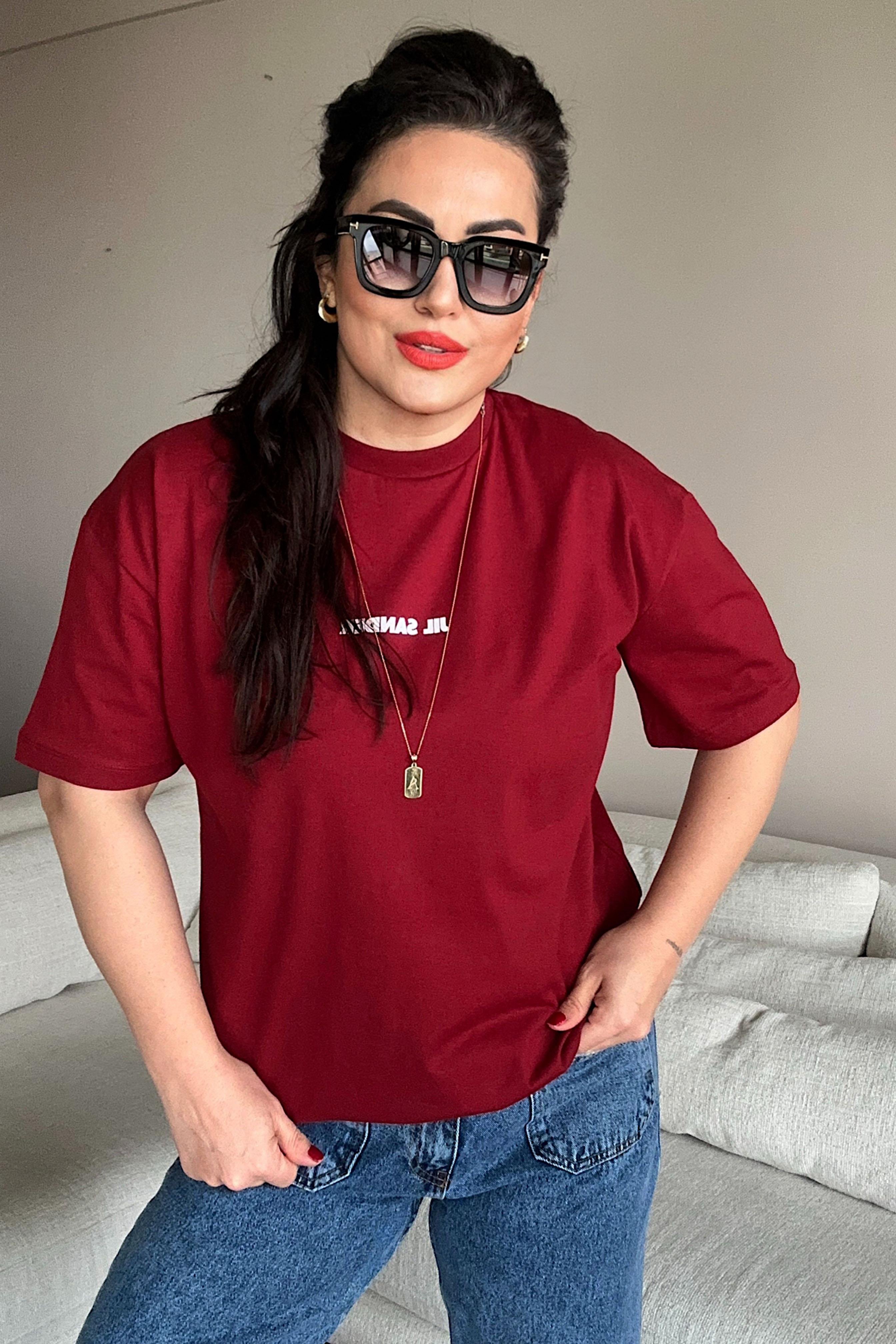 Premium Kalite Bisiklet Yaka Basic Tişört Bordo