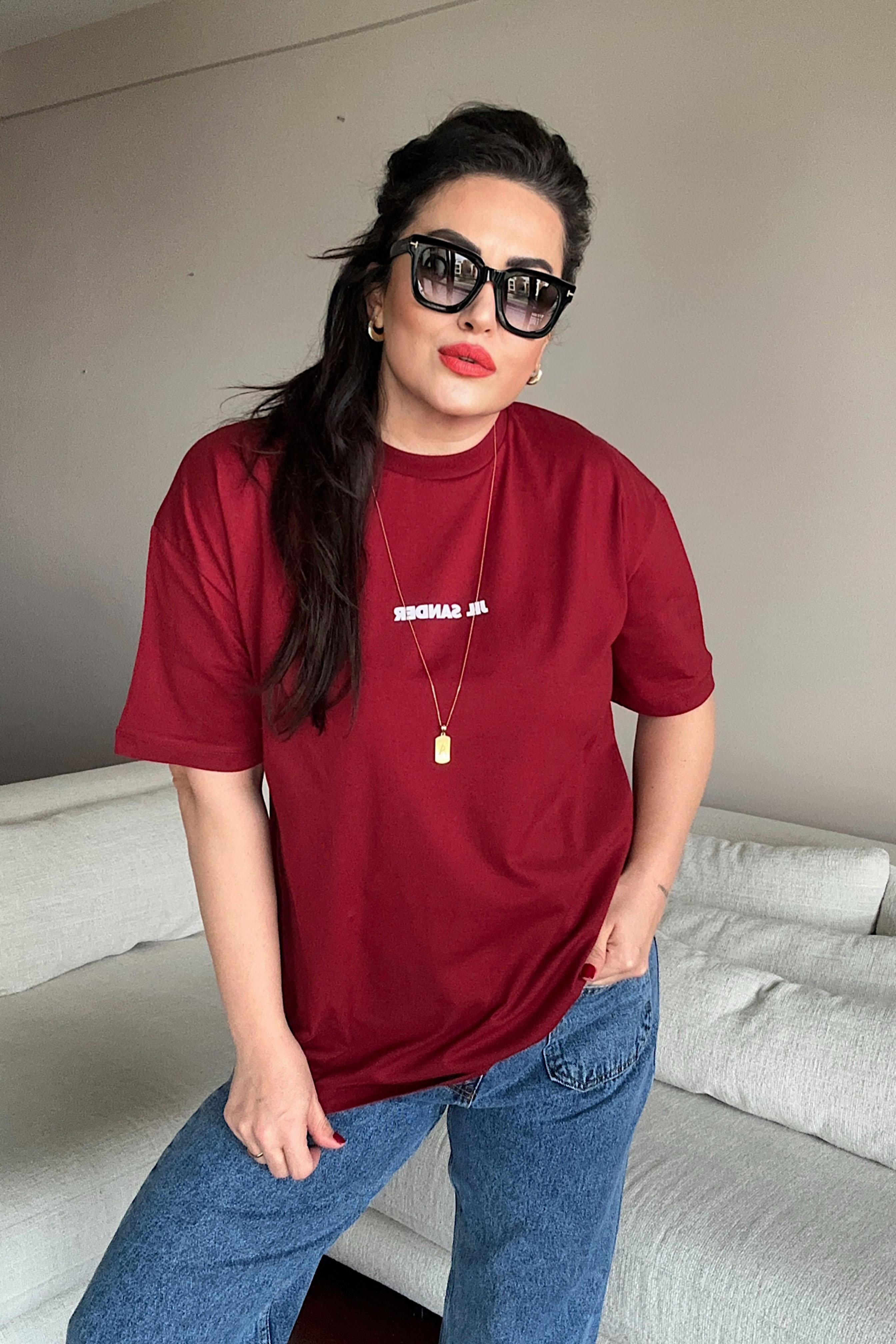 Premium Kalite Bisiklet Yaka Basic Tişört Bordo