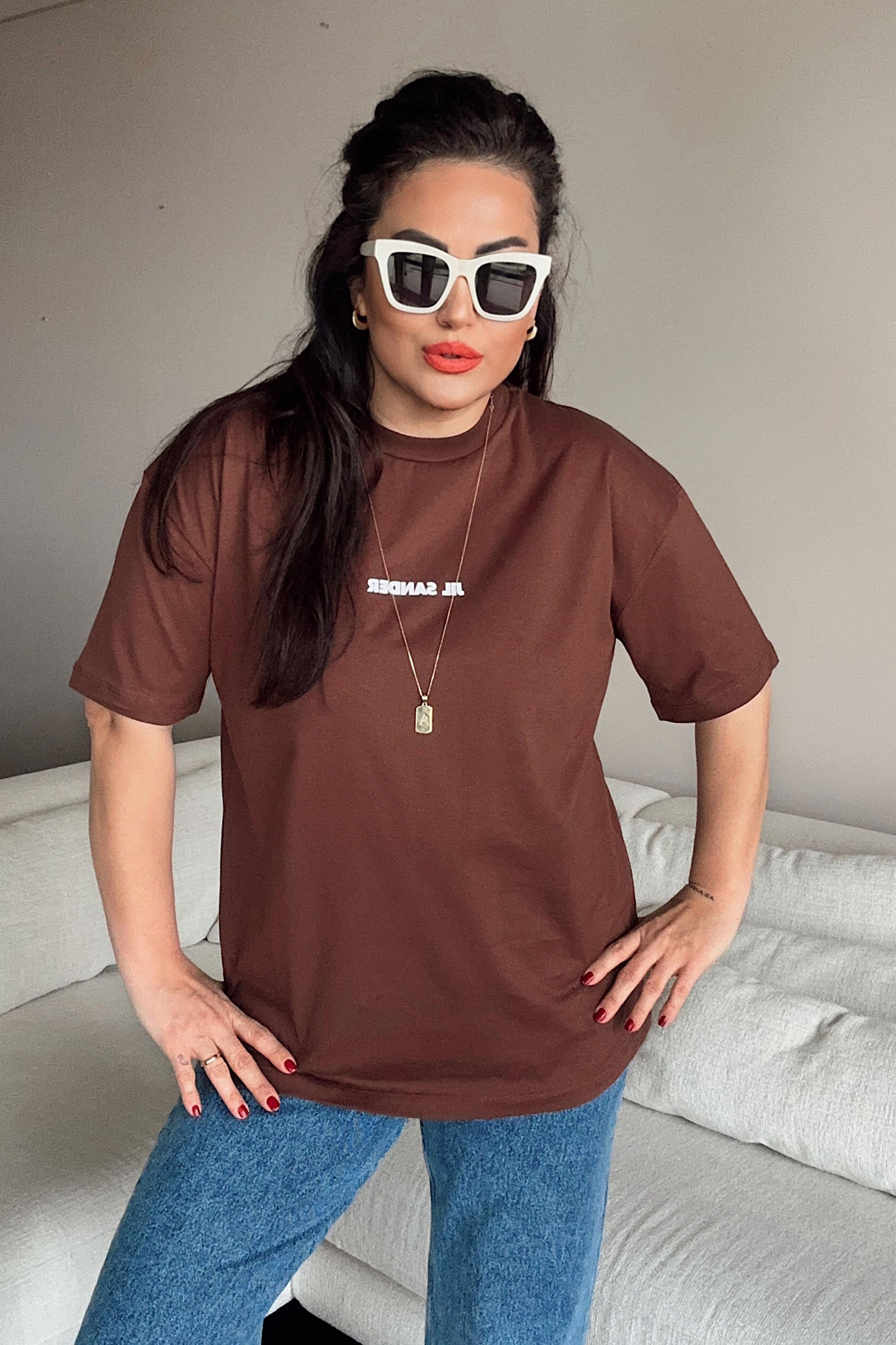 Premium Kalite Bisiklet Yaka Basic Tişört Acı Kahve