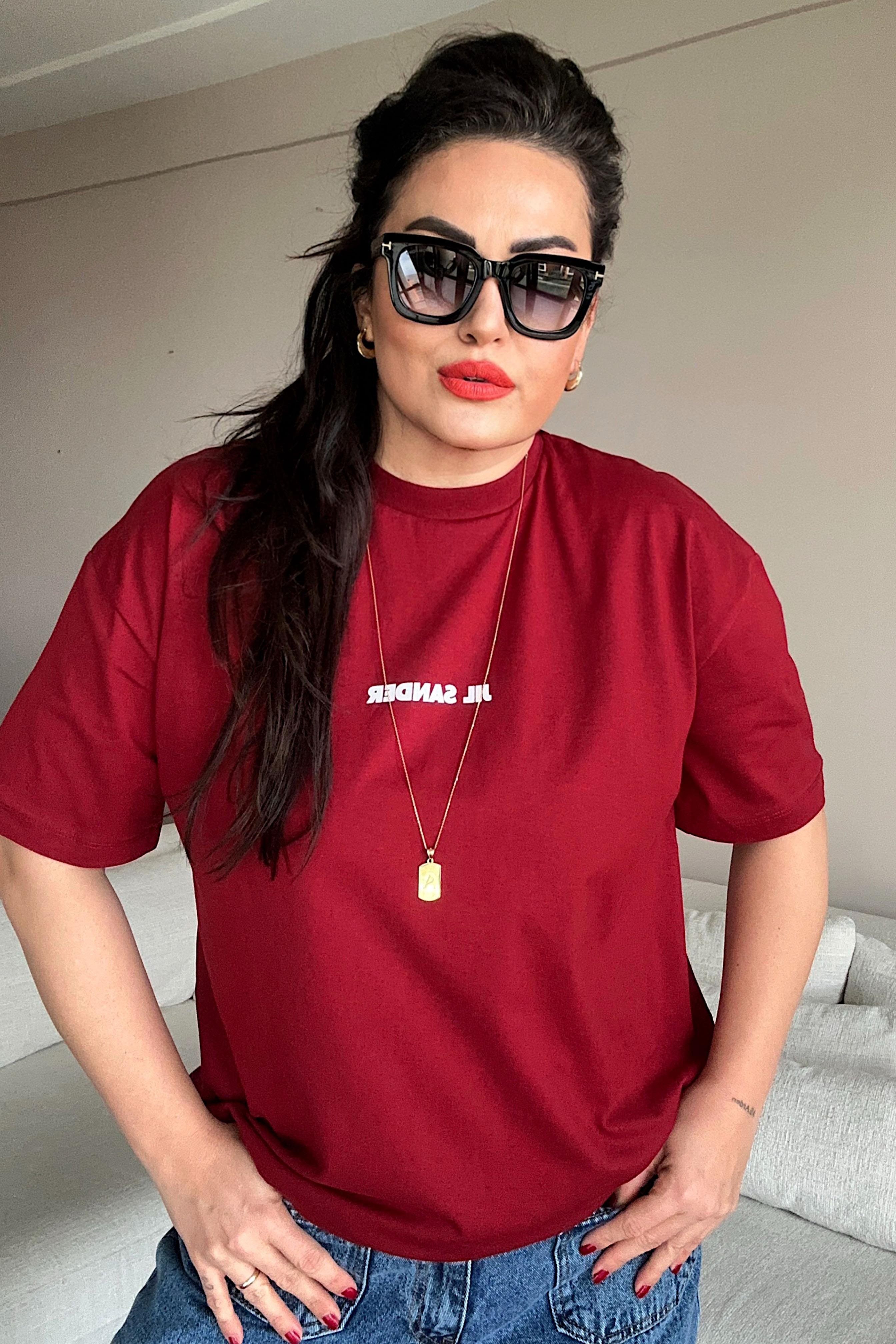 Premium Kalite Bisiklet Yaka Basic Tişört Bordo