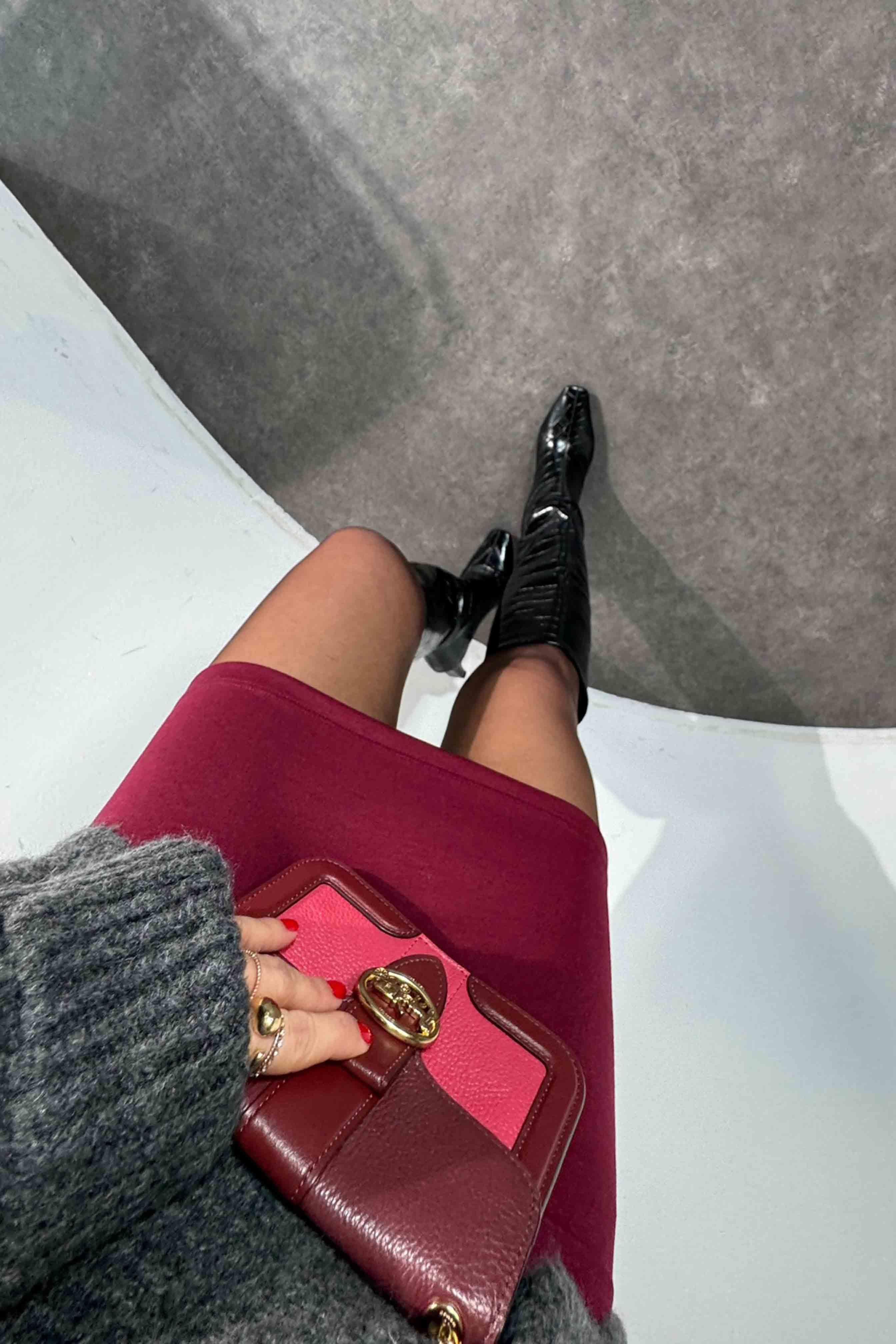 Premium Kalite Çelik Örme Mini Etek Bordo