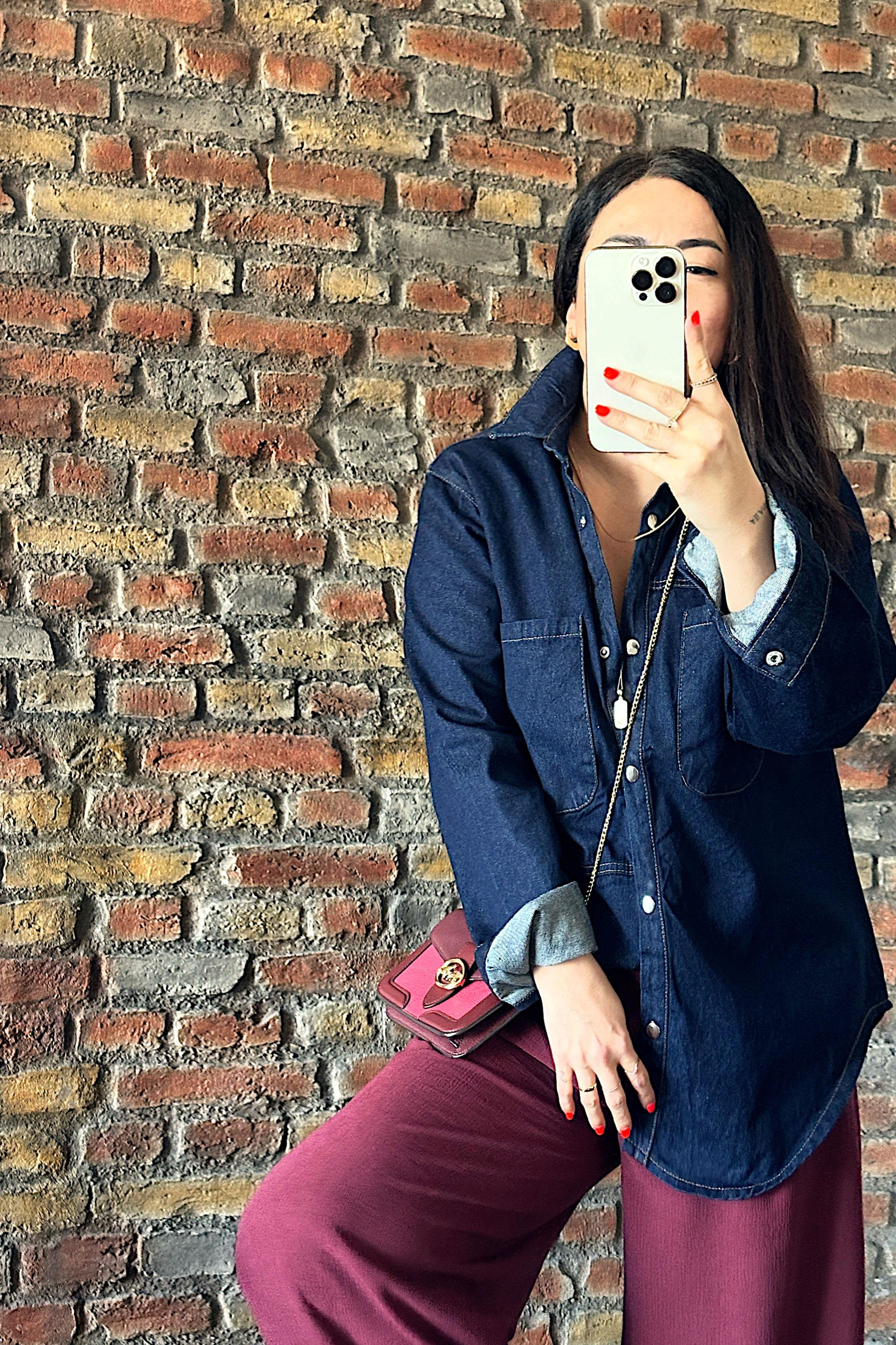 Premium Kalite Cep Detay Denim Gömlek Koyu Mavi