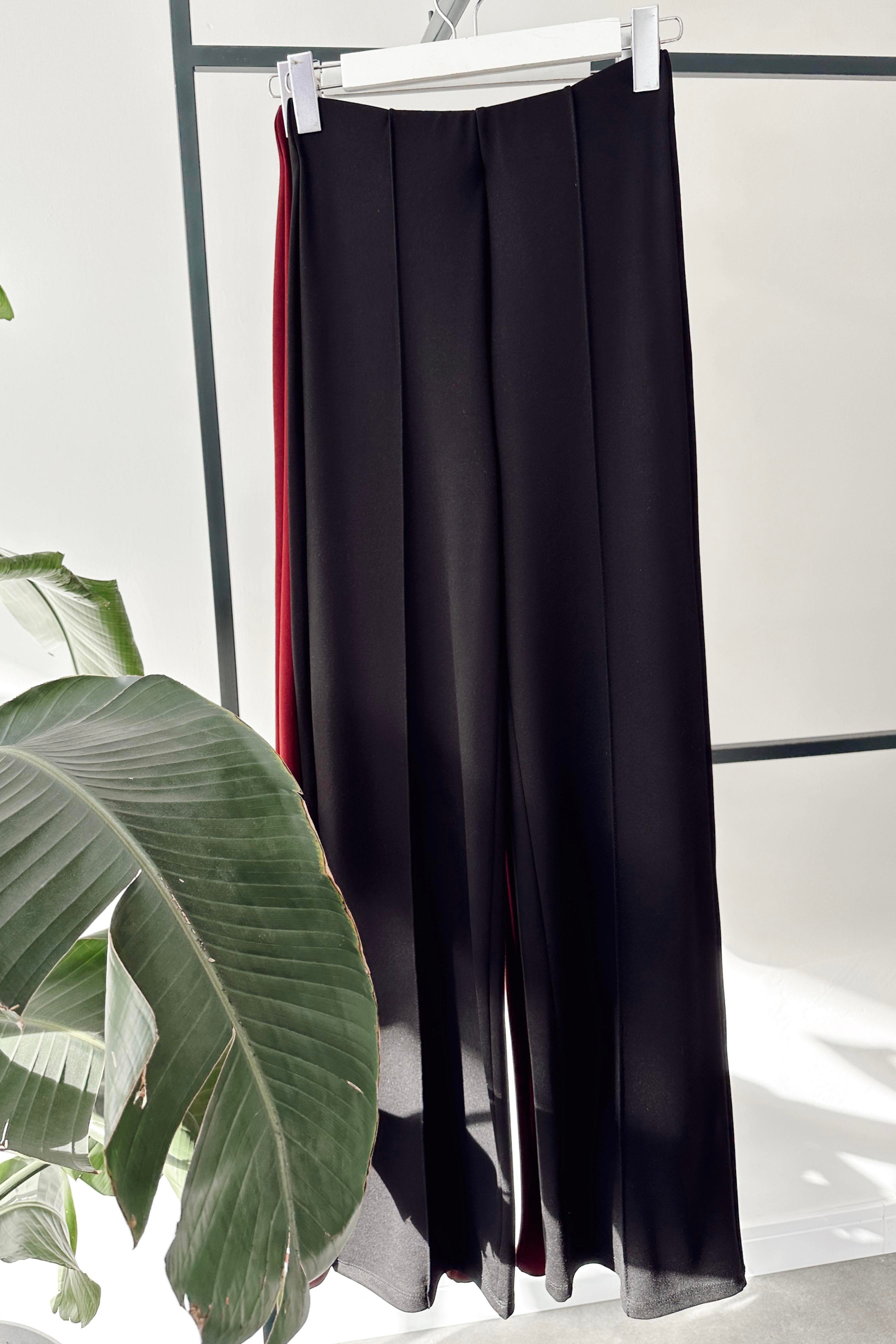 Premium Kalite Çımalı Palazzo Pantolon Siyah