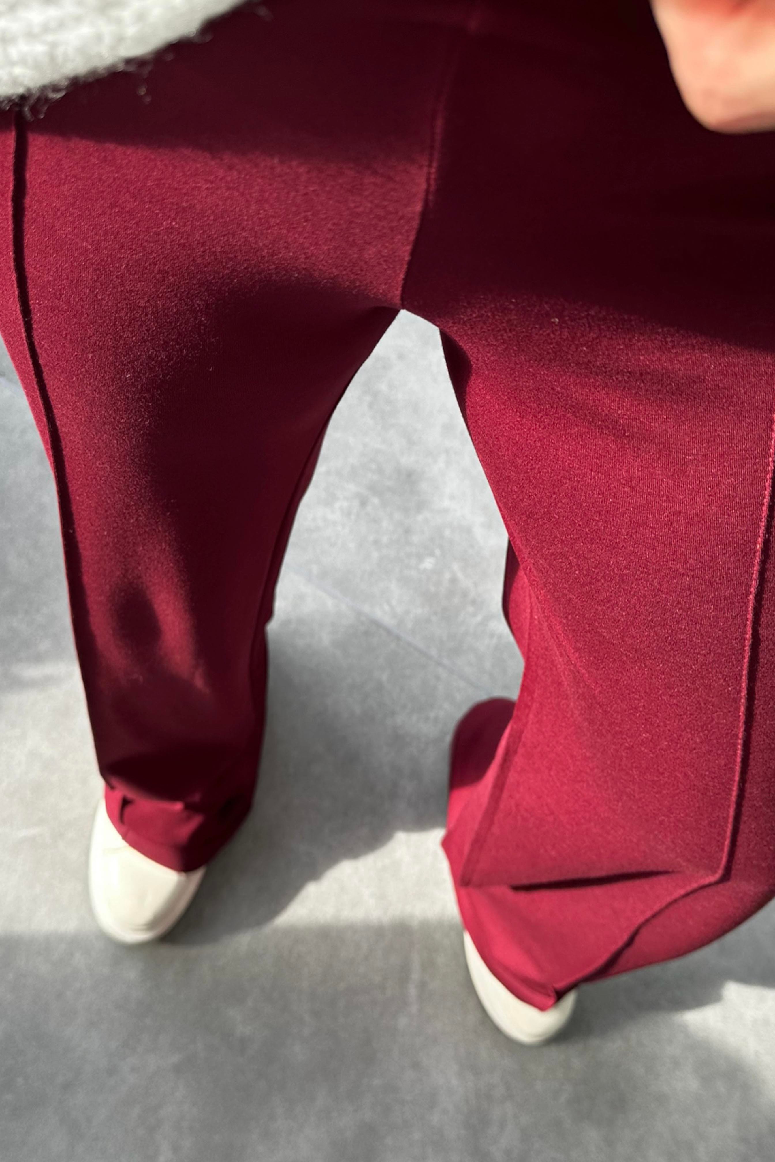 Premium Kalite Çımalı Palazzo Pantolon Bordo