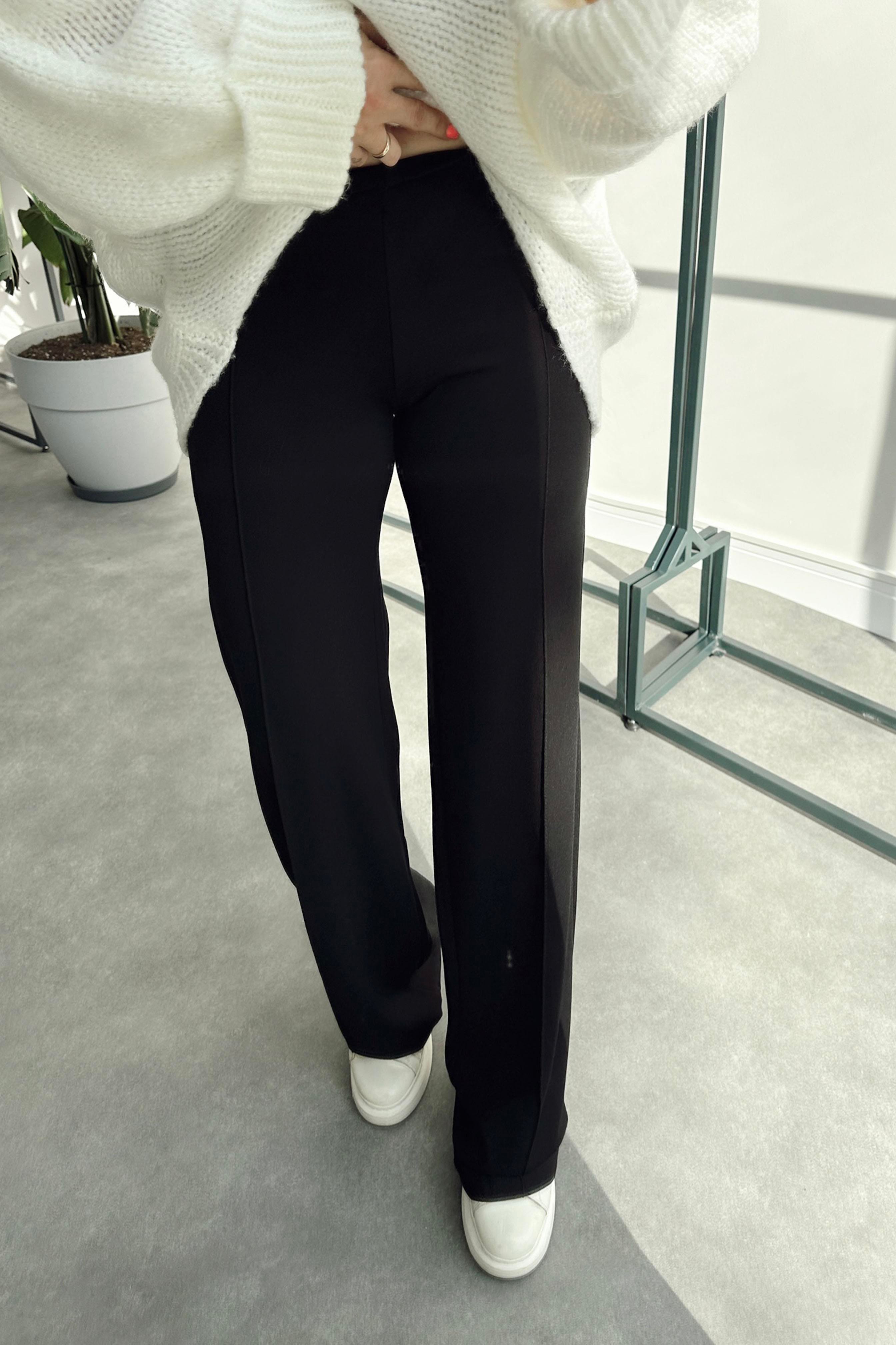 Premium Kalite Çımalı Palazzo Pantolon Siyah