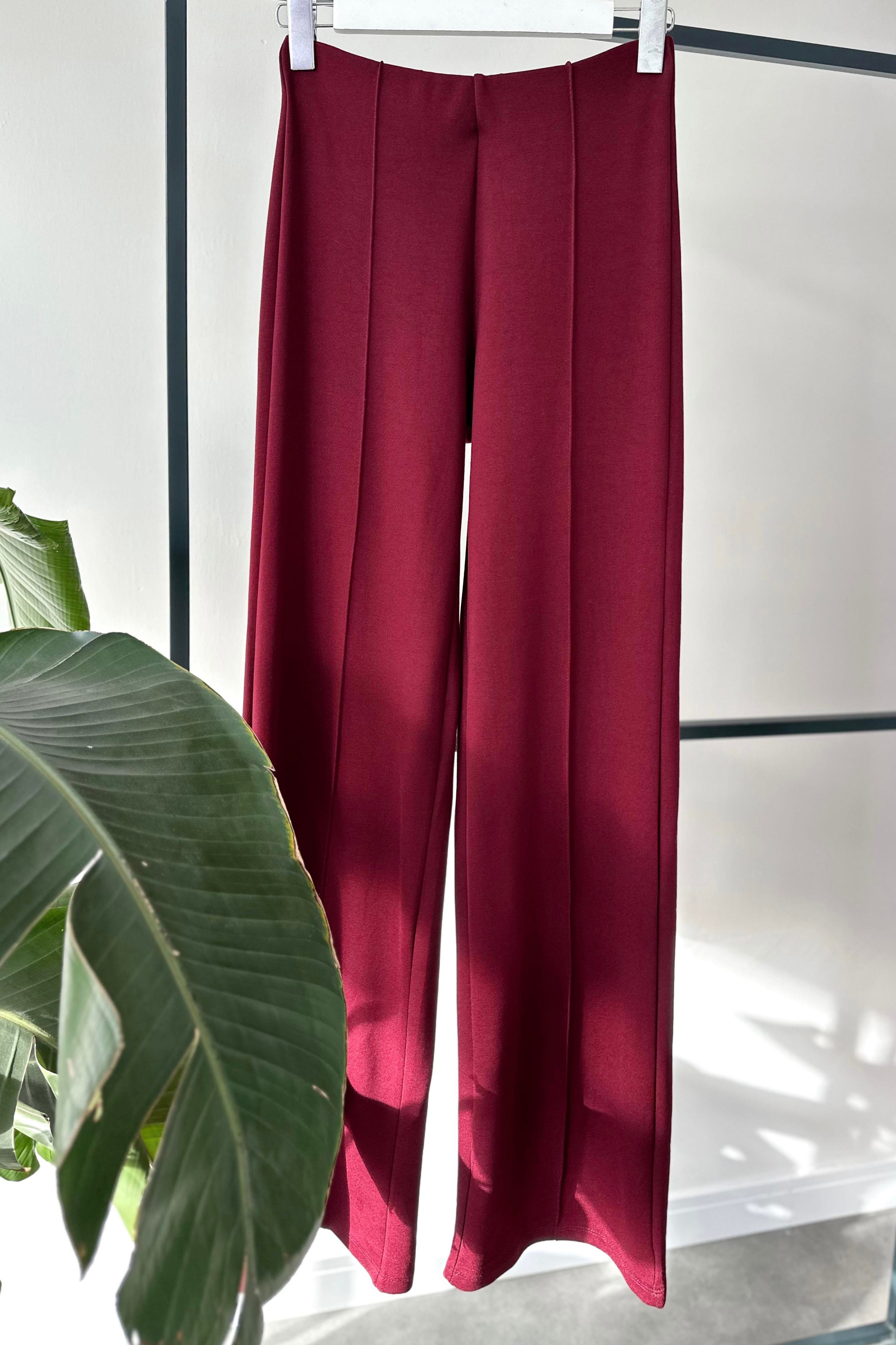 Premium Kalite Çımalı Palazzo Pantolon Bordo