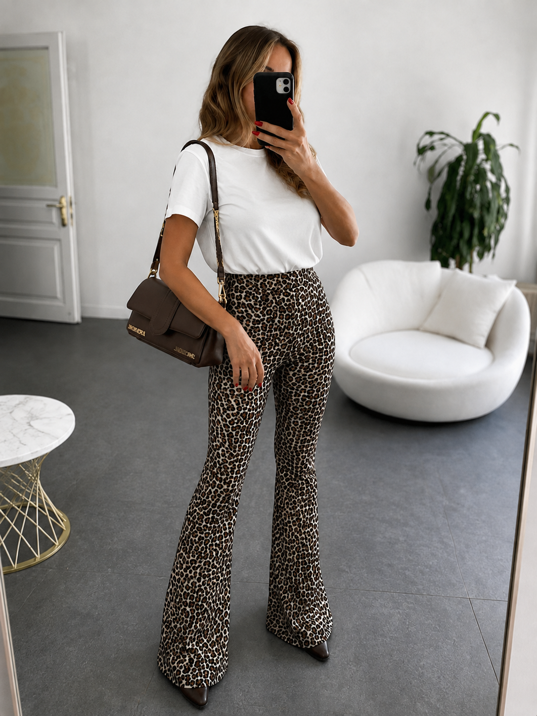 Premium Kalite Full Likralı Leopar Desen İspanyol Kadın Pantolon Vizon