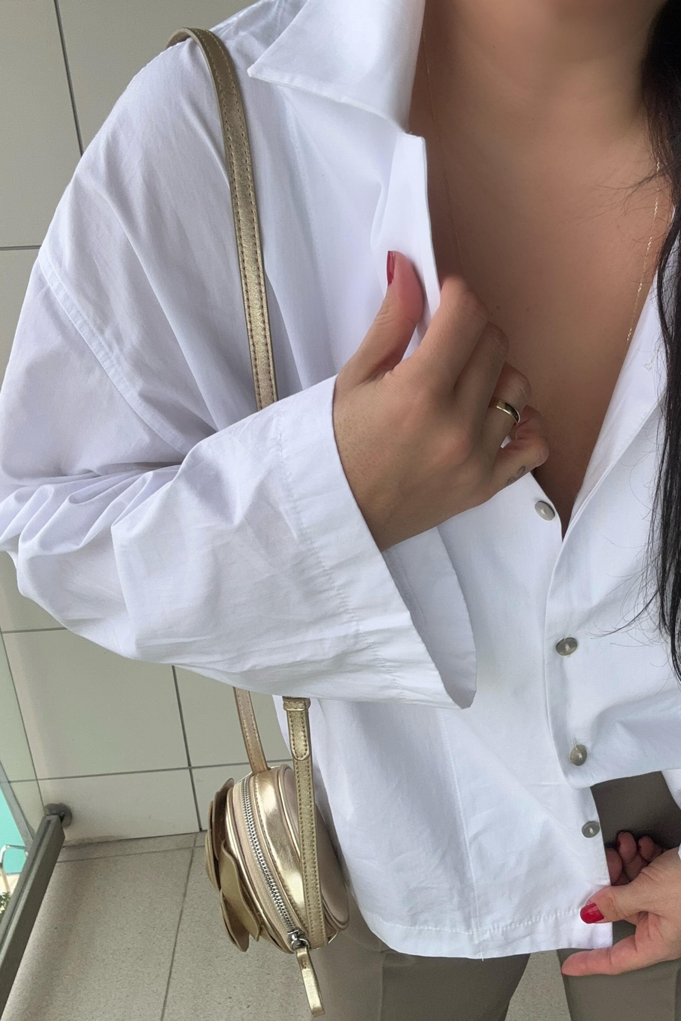 Premium Kalite Geniş Kol Detaylı Oversize Gömlek Beyaz