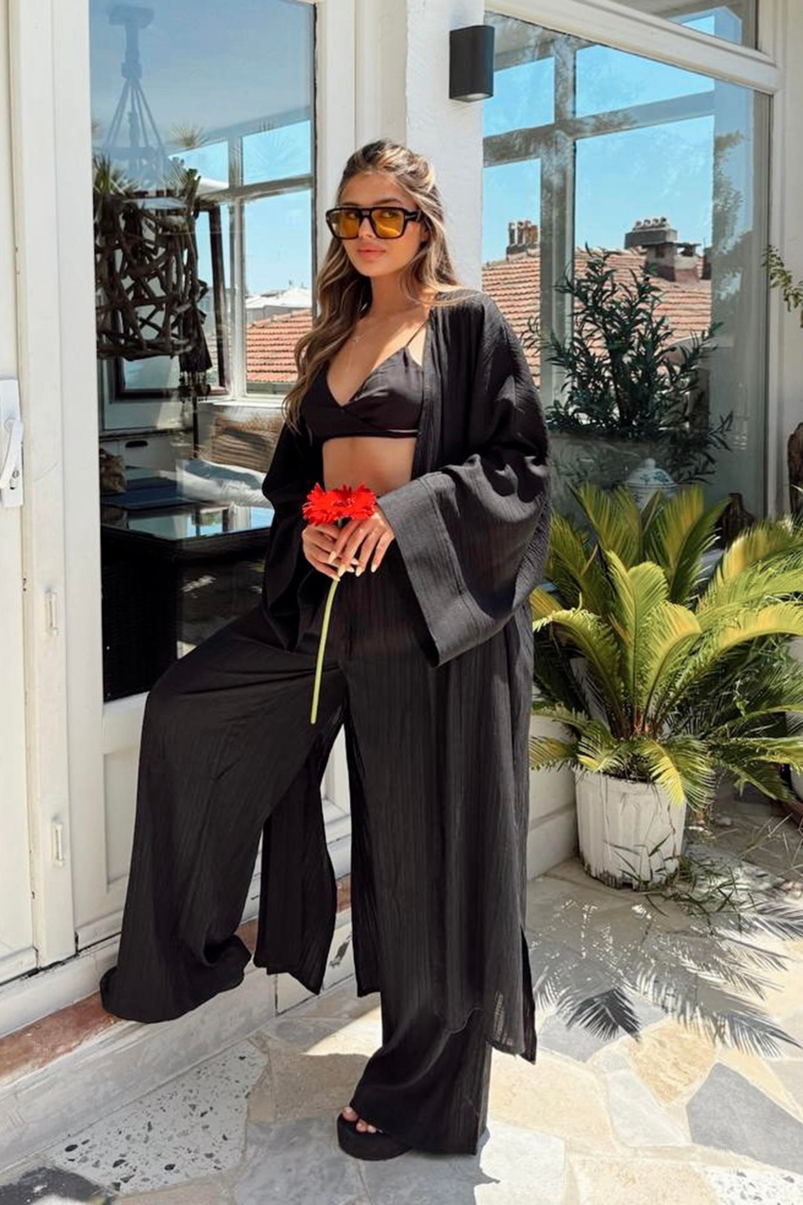 Premium Kalite İkili Kimono Takım Siyah