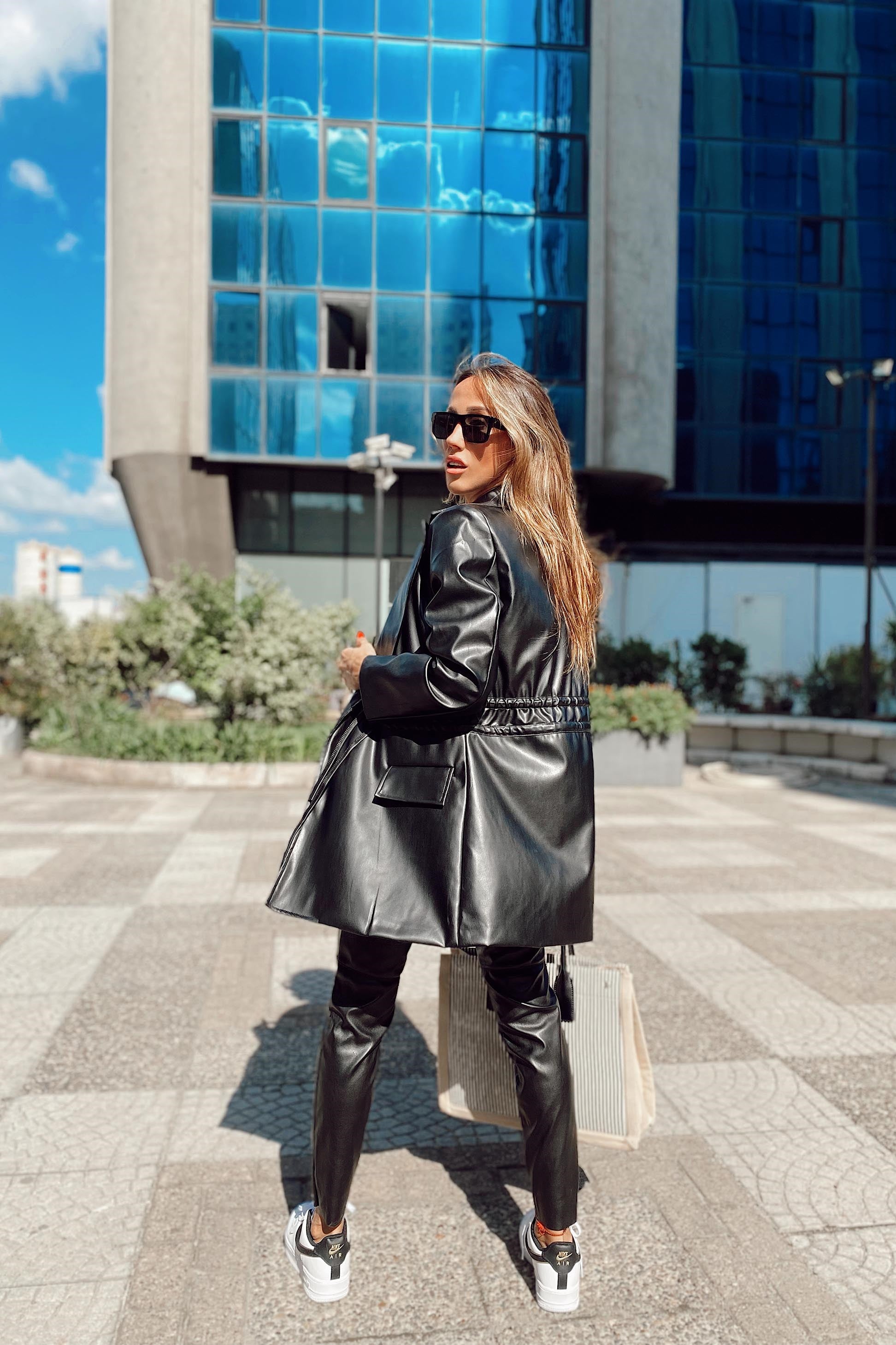 Premium Kalite İp Büzgülü Deri Blazer Ceket Siyah