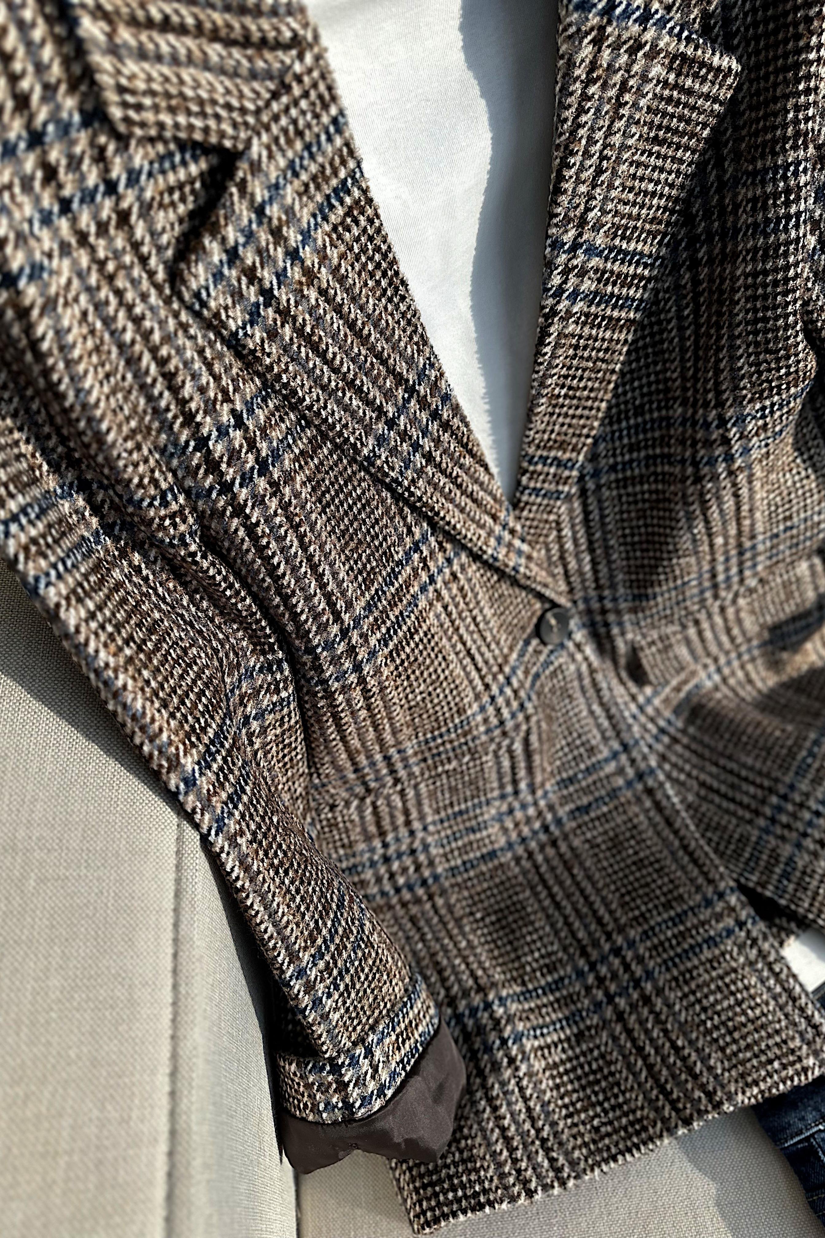 Premium Kalite Kare Desenli Blazer Ceket Kahverengi