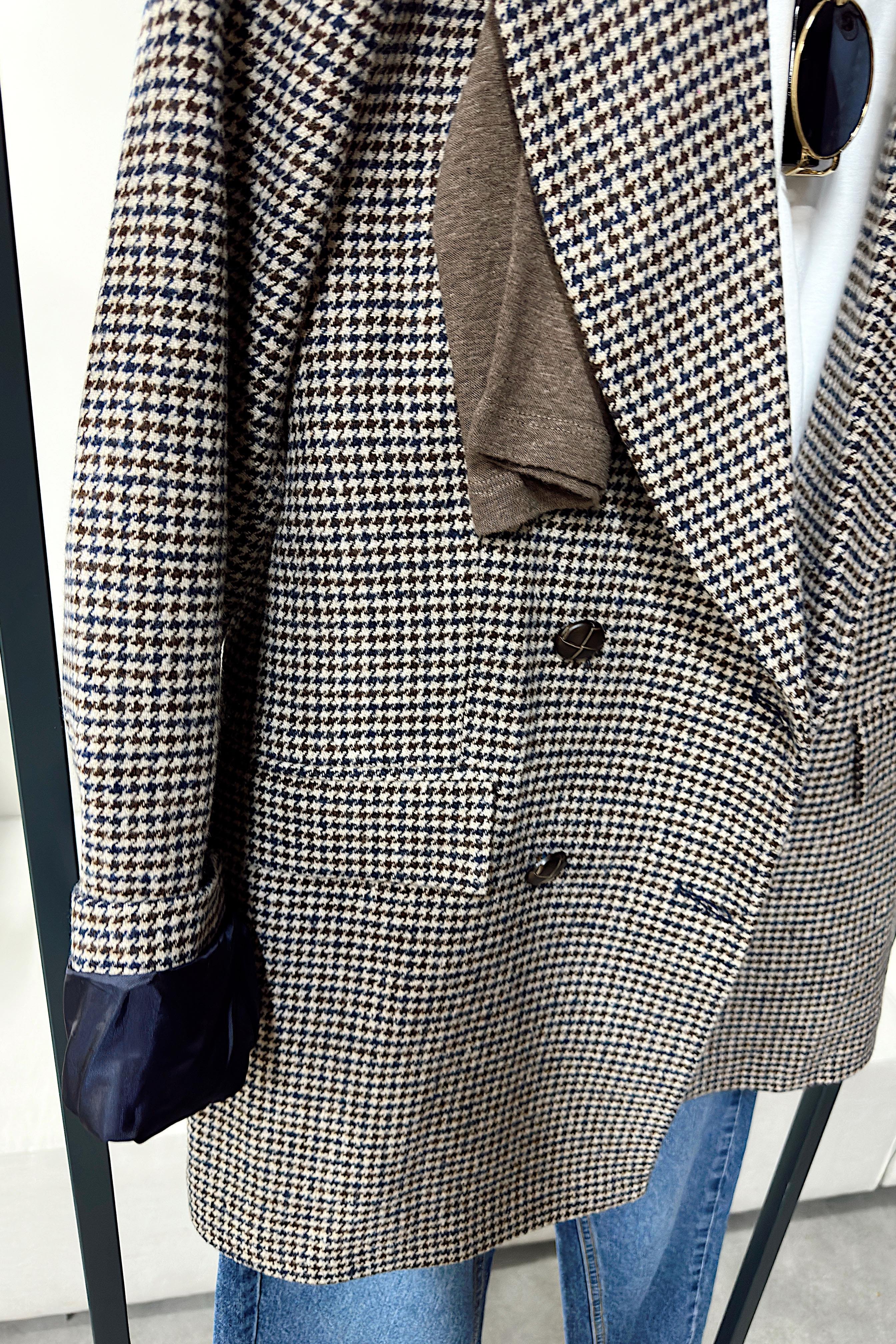 Premium Kalite Kazayağı Desenli Blazer Ceket Lacivert