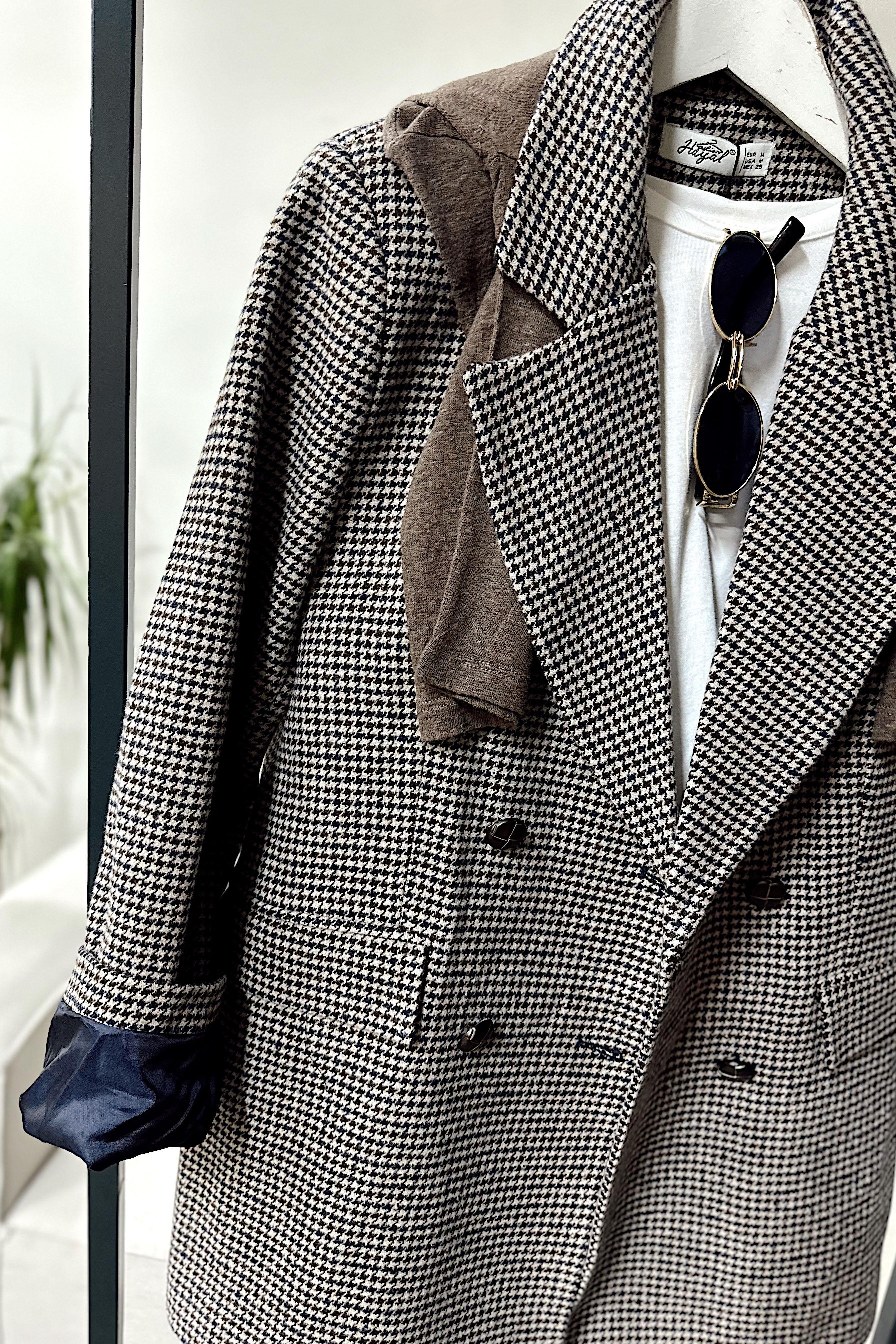 Premium Kalite Kazayağı Desenli Blazer Ceket Lacivert