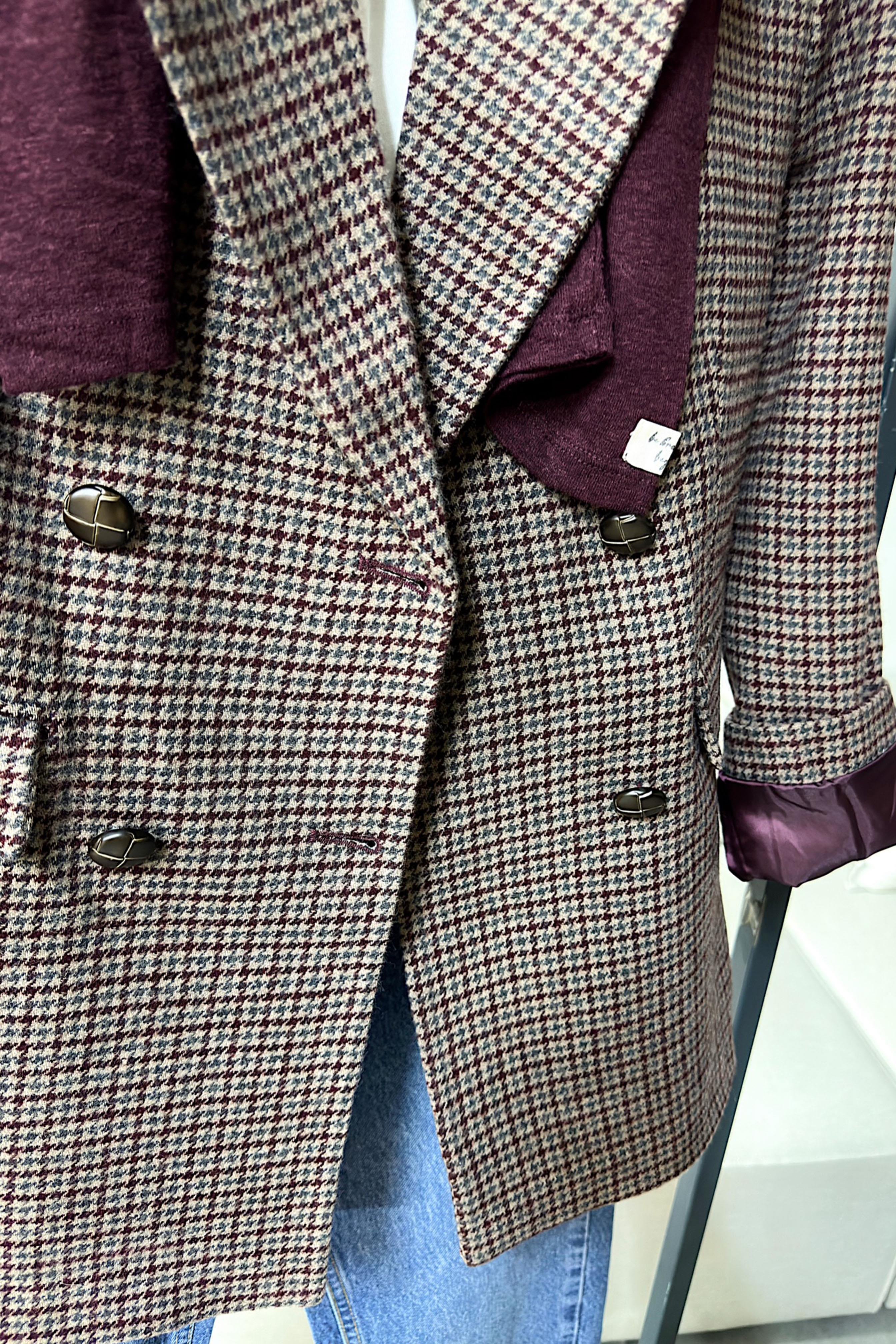 Premium Kalite Kazayağı Desenli Blazer Ceket Bordo