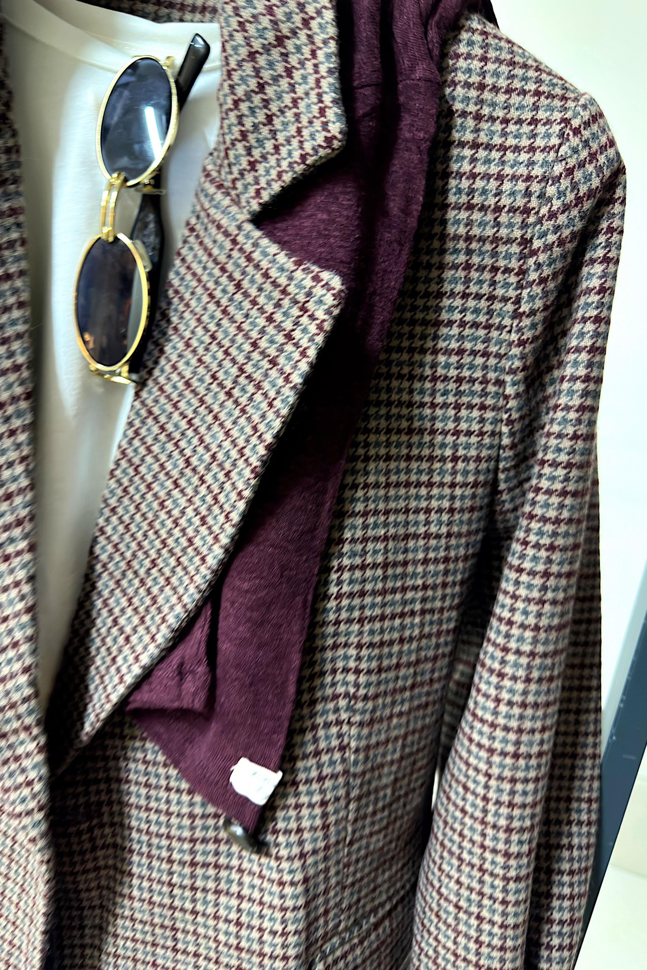 Premium Kalite Kazayağı Desenli Blazer Ceket Bordo