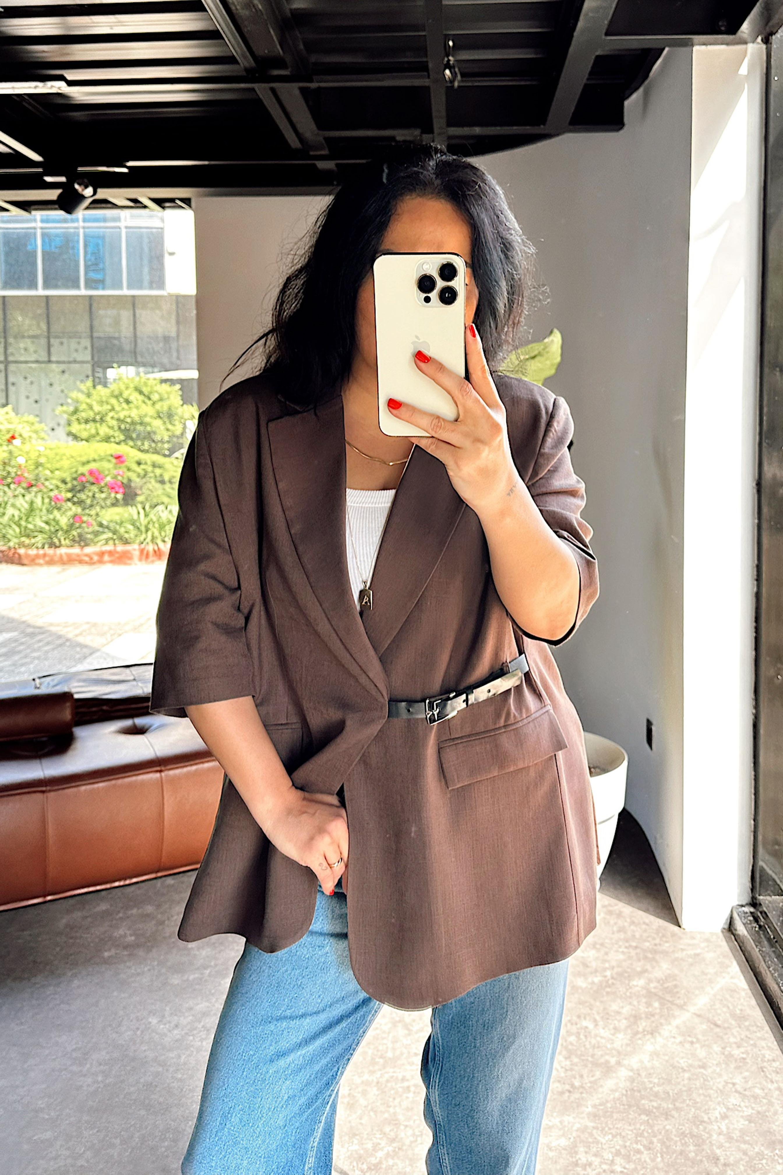 Premium Kalite Kemerli Tasarım Blazer Ceket Acı Kahve