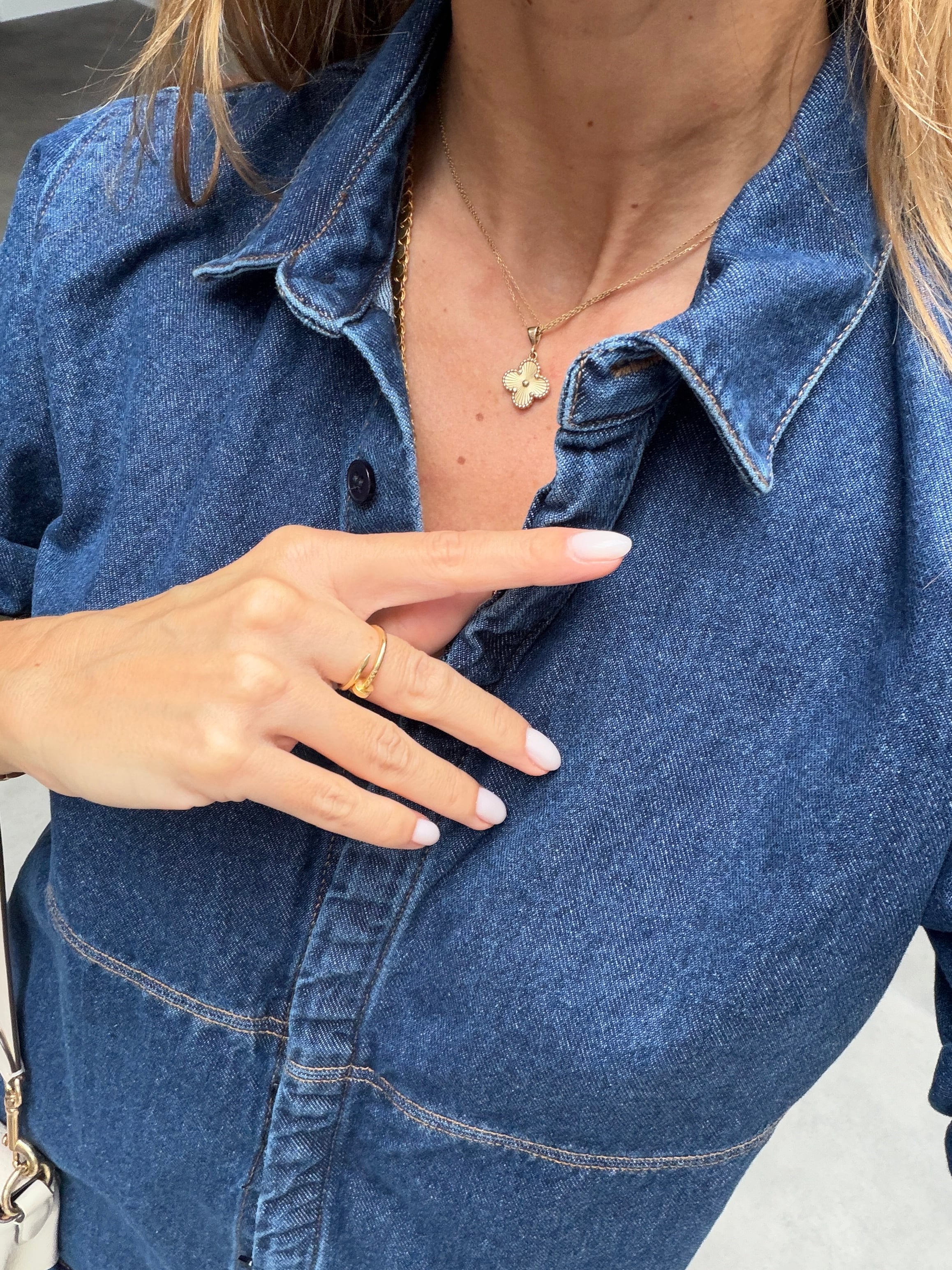 Premium Kalite Kontrast Dikişli Gizli Düğmeli Denim Gömlek Lacivert