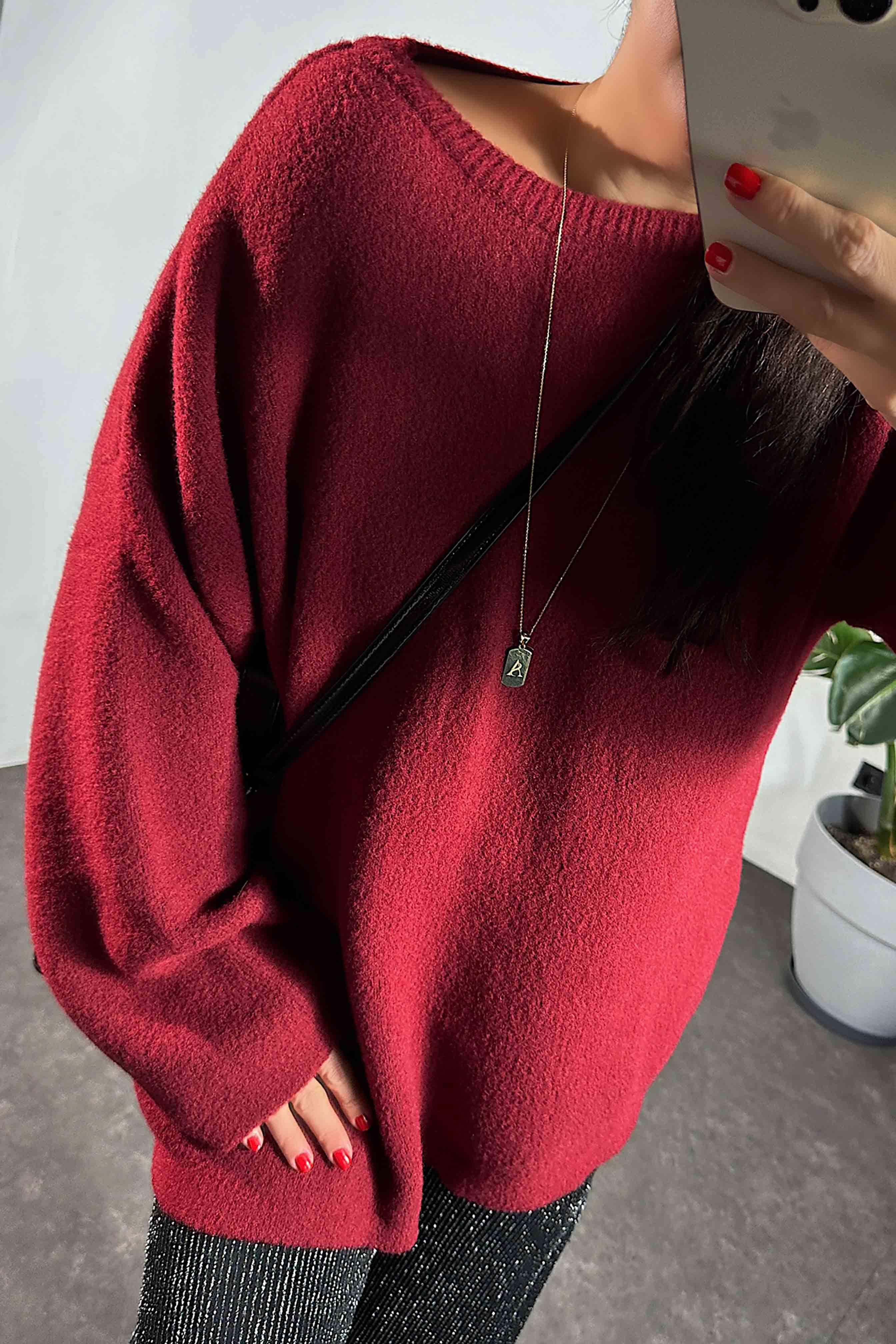Premium Kalite Massi Model Yumoş Kazak Bordo