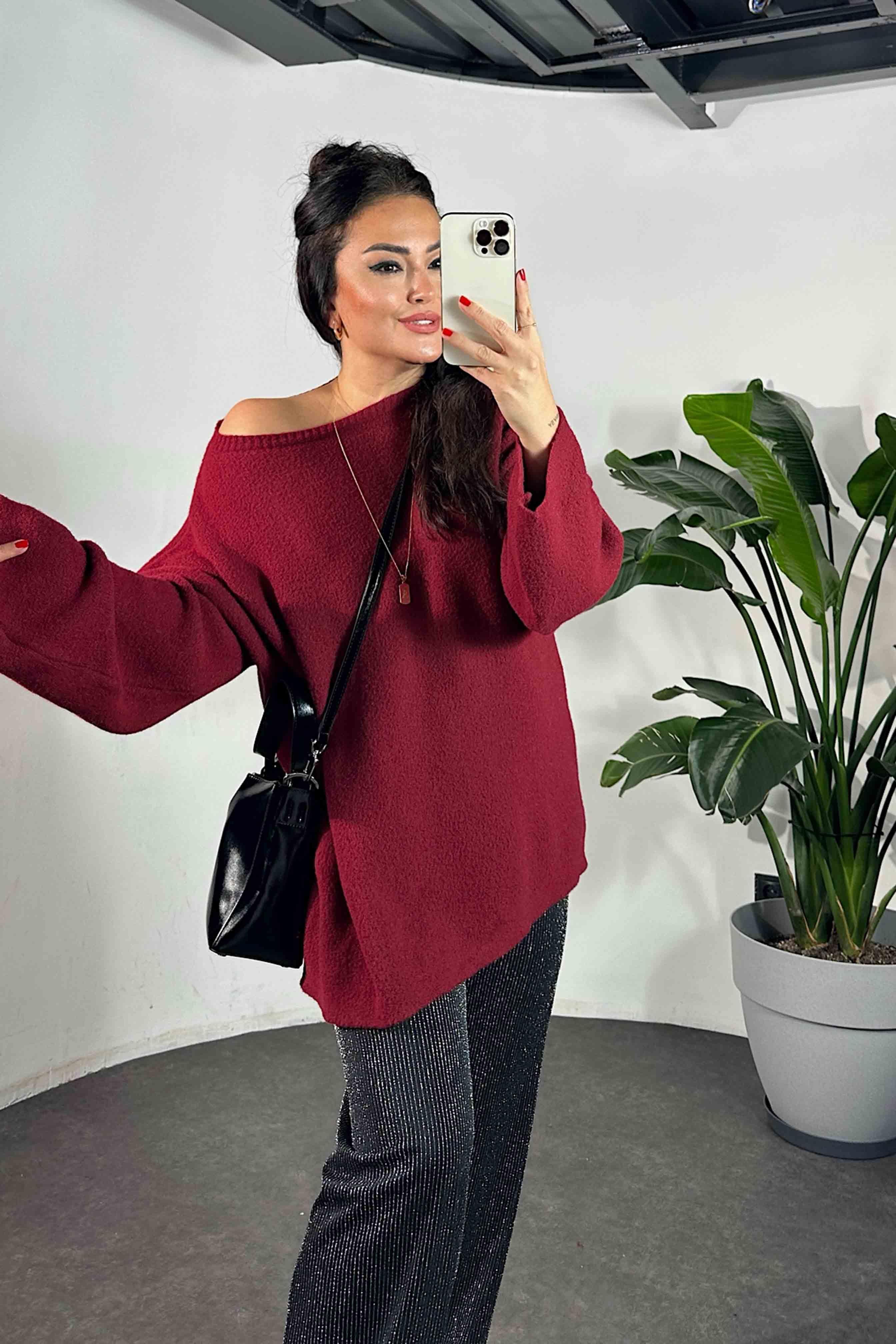 Premium Kalite Massi Model Yumoş Kazak Bordo