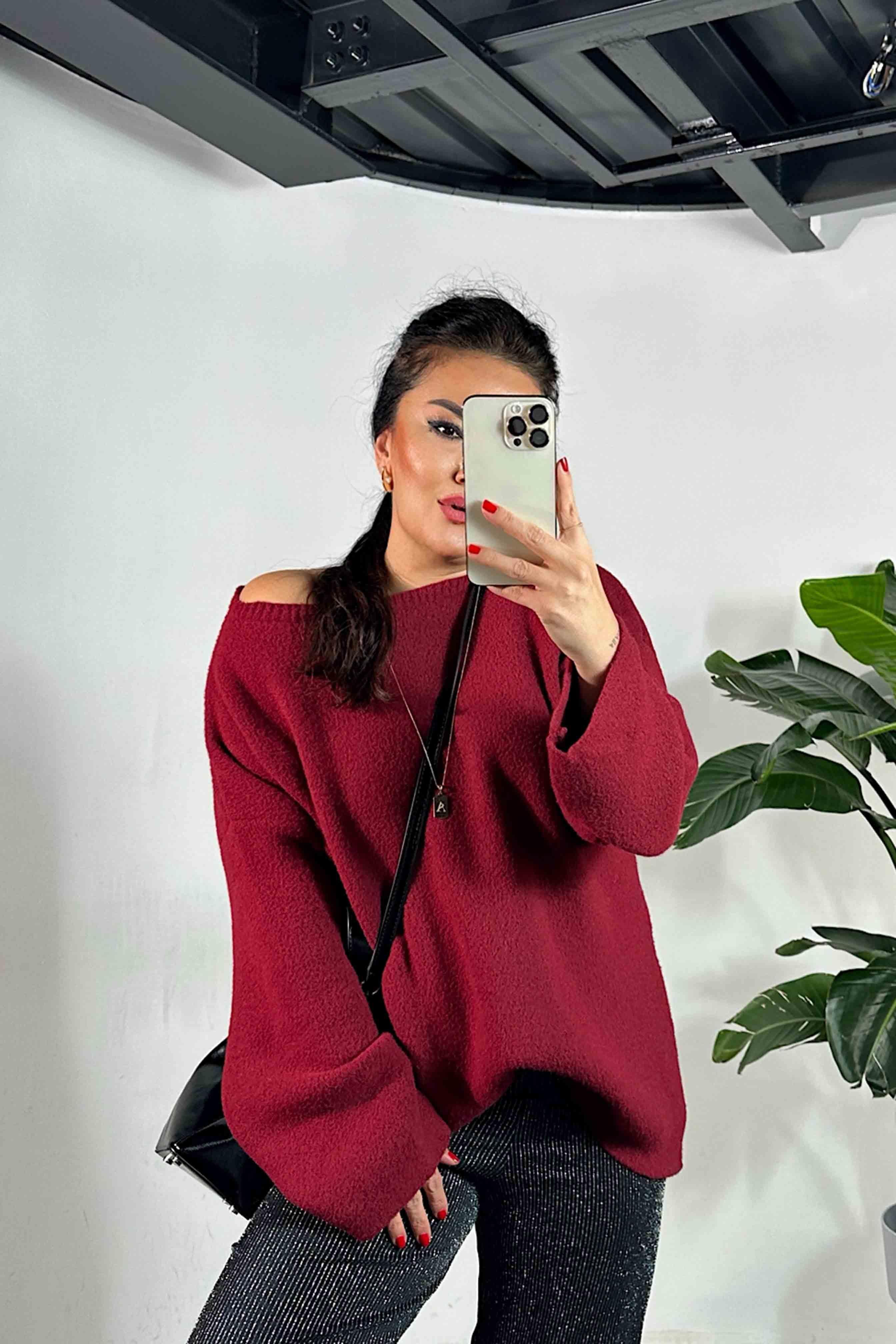 Premium Kalite Massi Model Yumoş Kazak Bordo