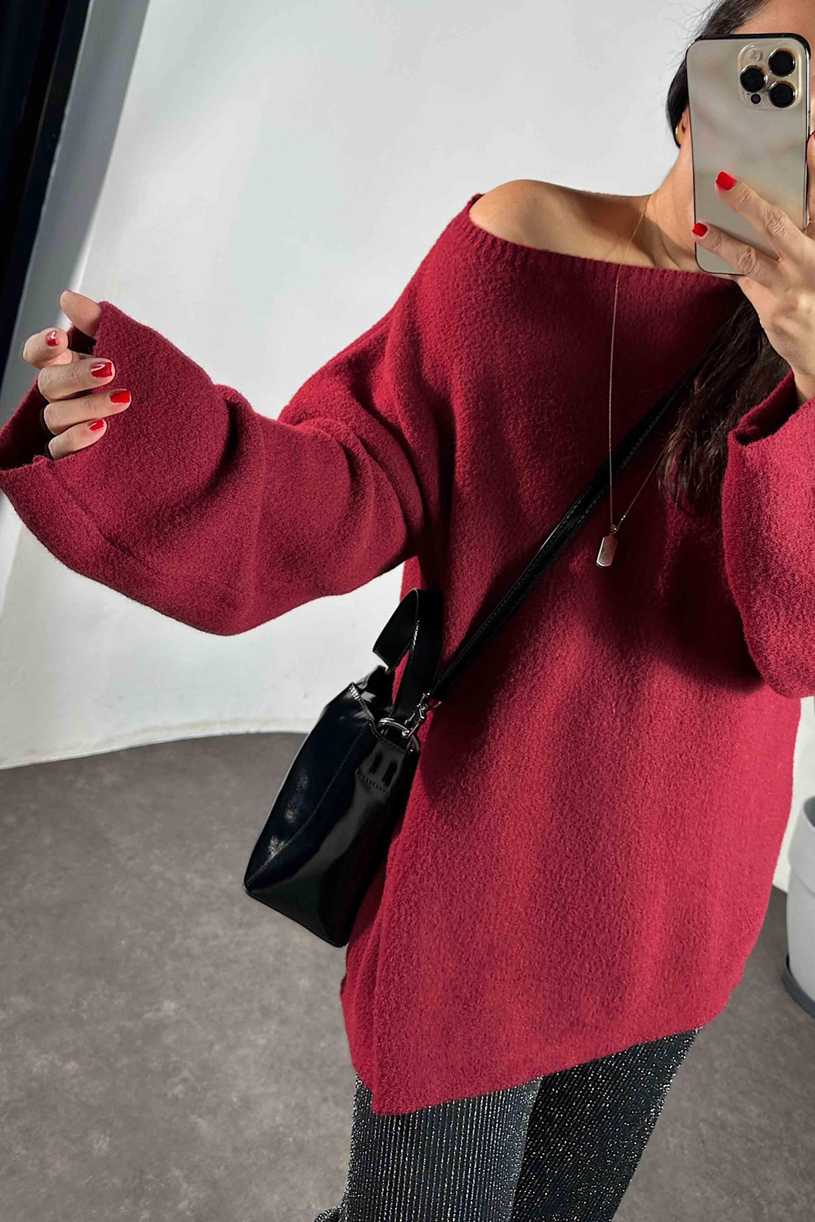 Premium Kalite Massi Model Yumoş Kazak Bordo