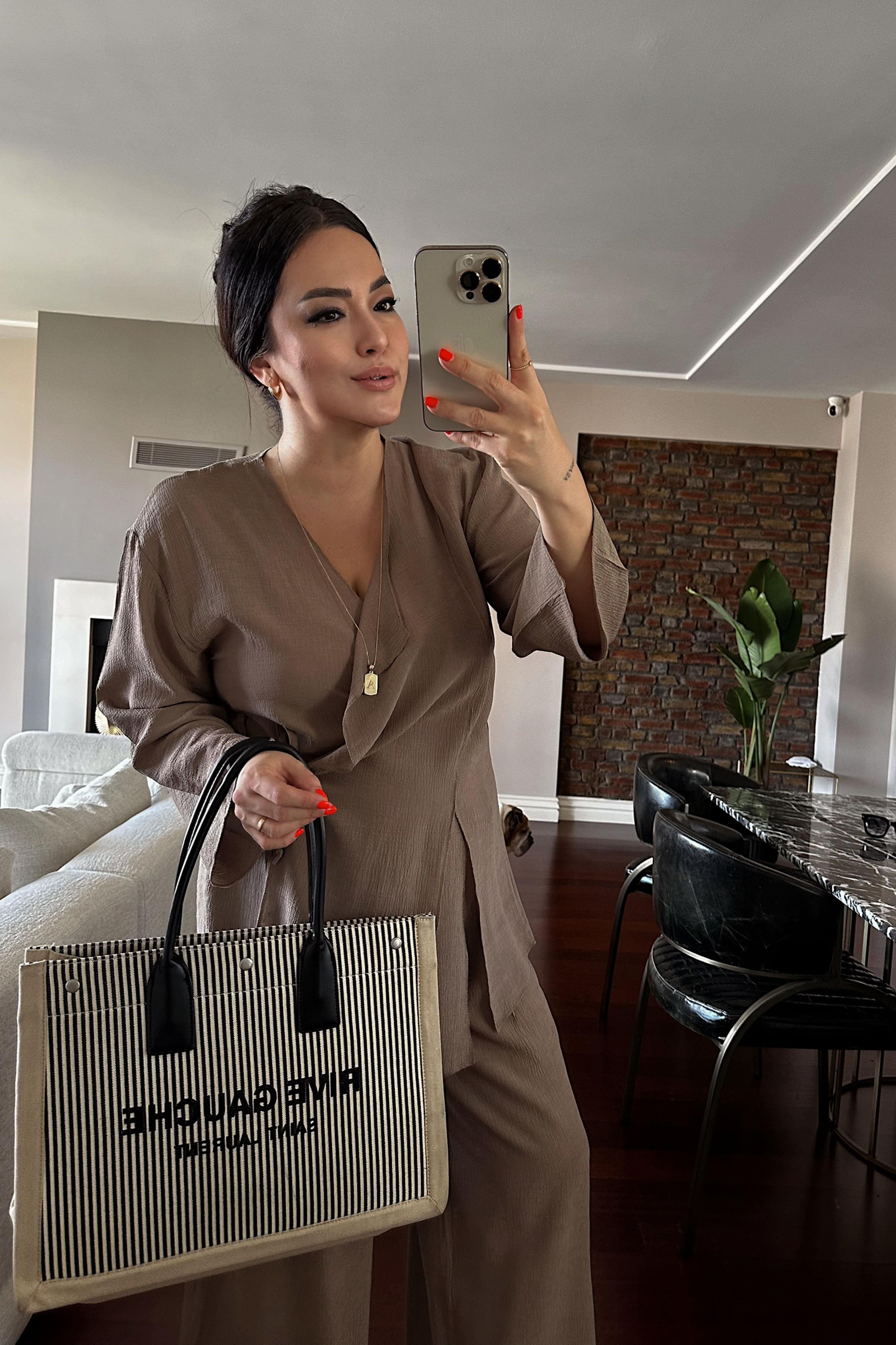 Premium Kalite Önden Bağlamalı Kimono Takım Vizon