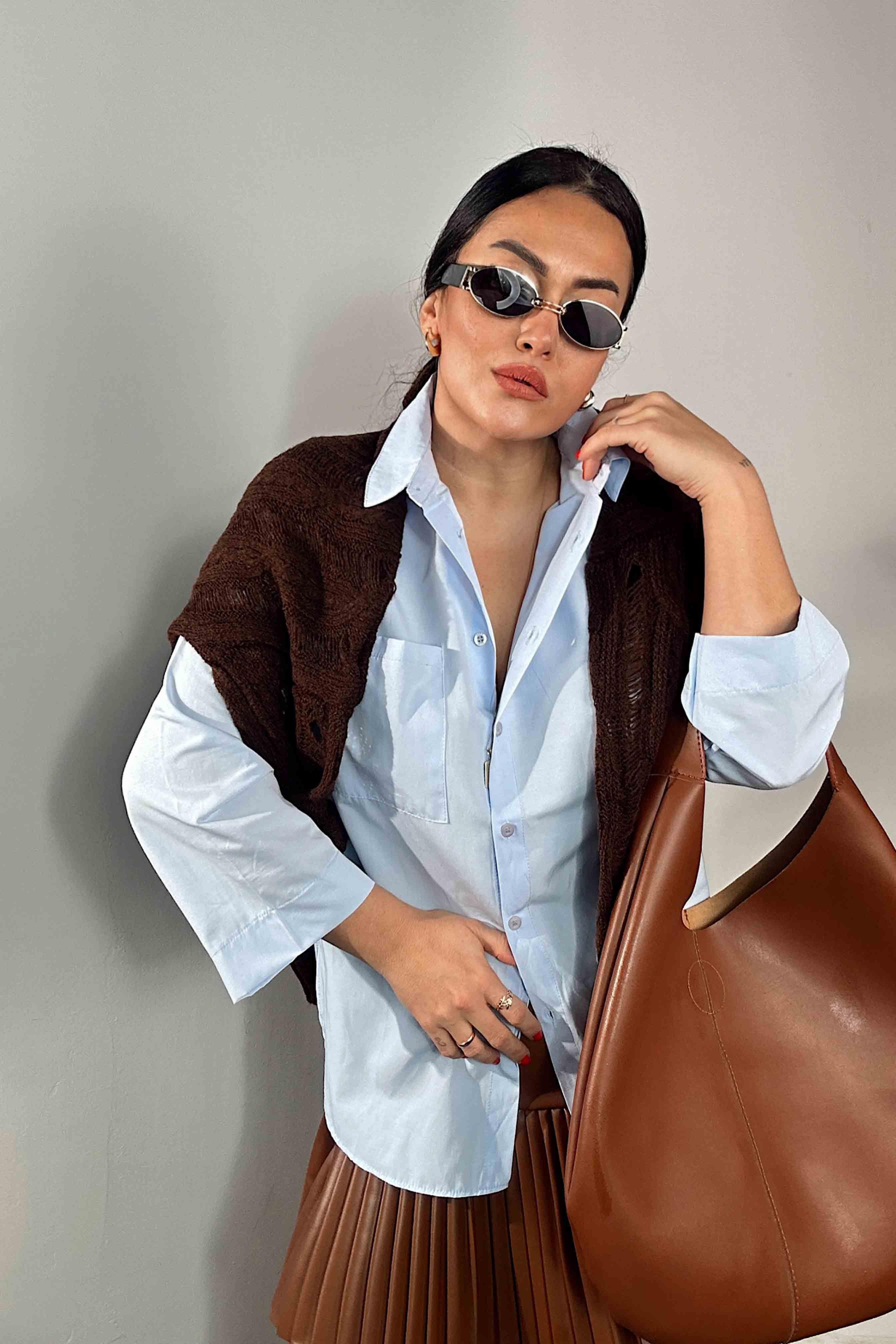 Premium Kalite Oversize Fakir Kol Gömlek Bebe Mavisi