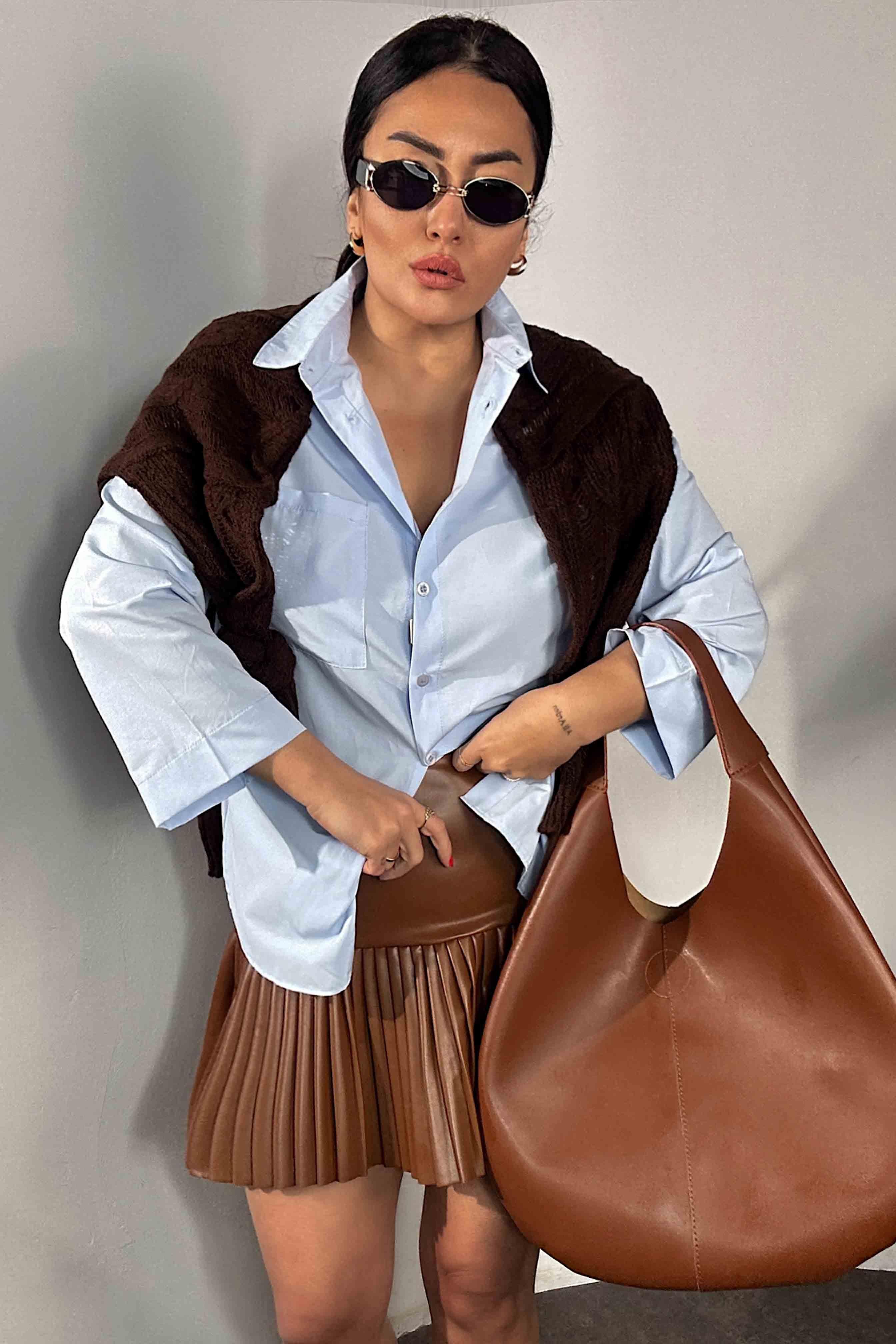 Premium Kalite Oversize Fakir Kol Gömlek Bebe Mavisi